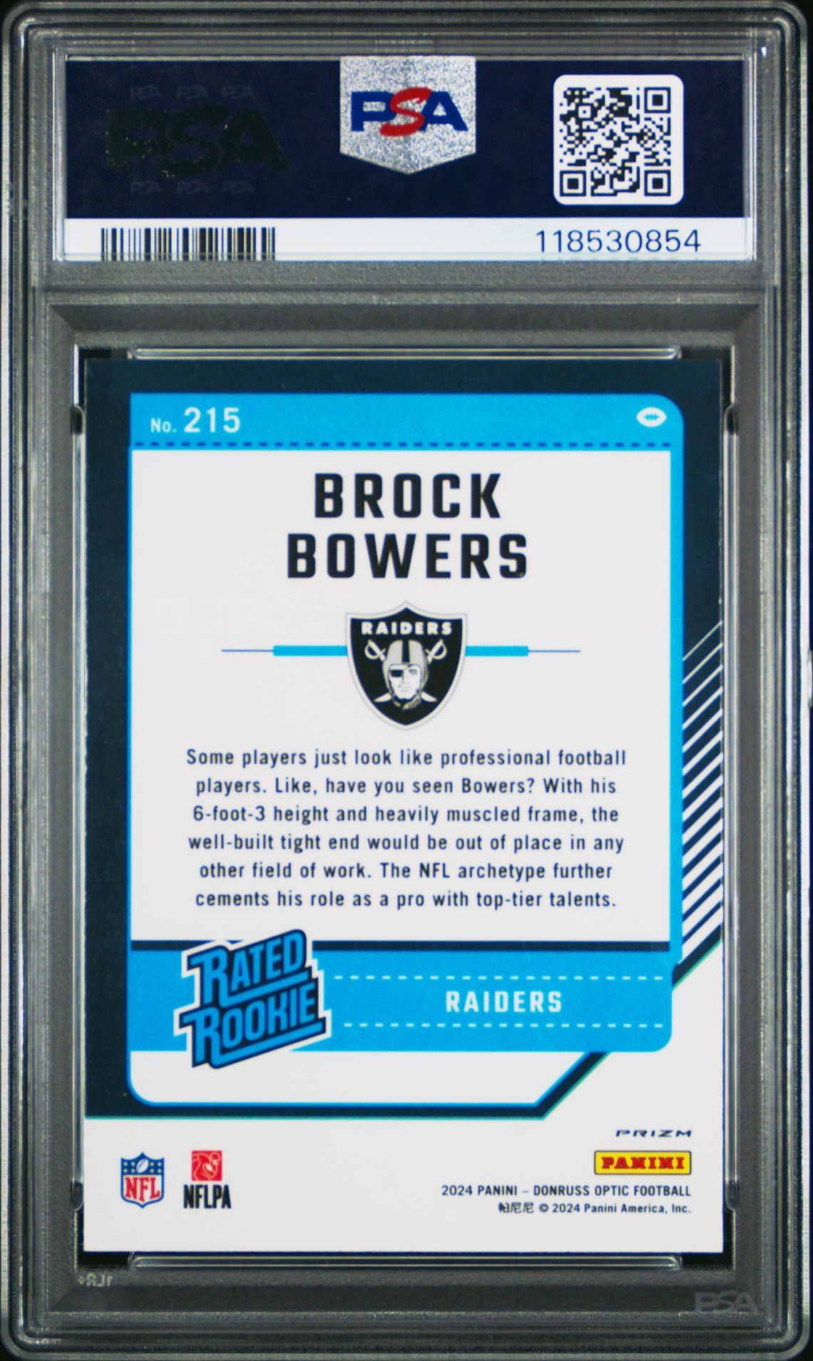 2024 Panini Donruss Optic Brock Bowers #215 (Purple Shock) Mint 9 back