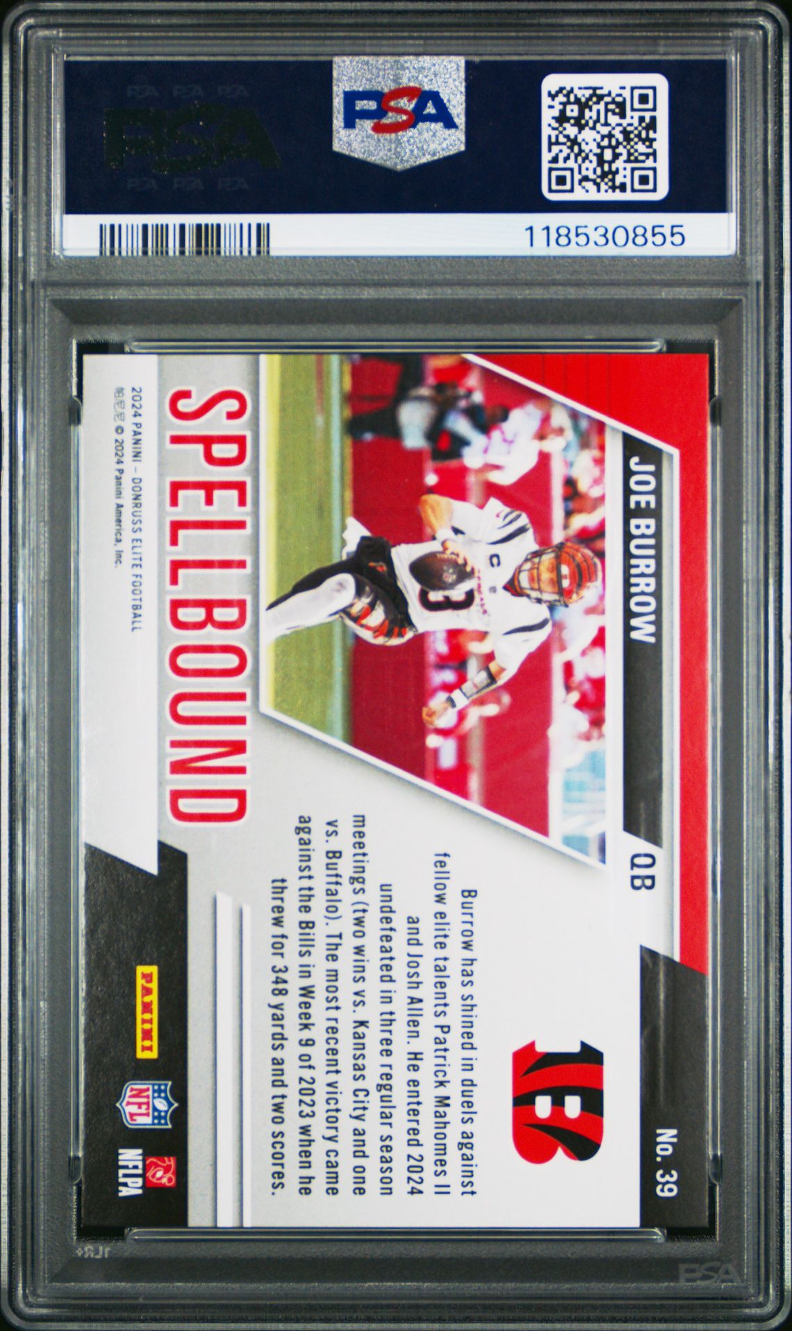 2024 Panini Donruss Elite Spellbound Joe Burrow #39 Mint 9 back