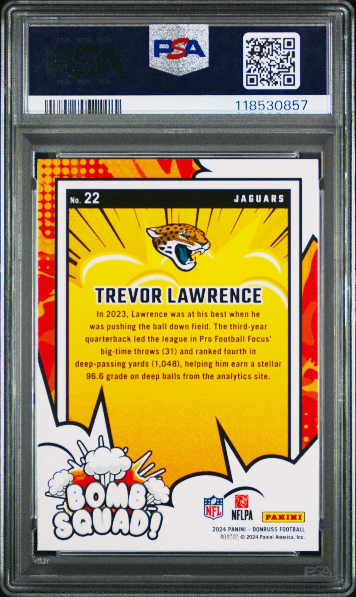 2024 Panini Donruss Bomb Squad Trevor Lawrence #22 Gem Mt 10 back