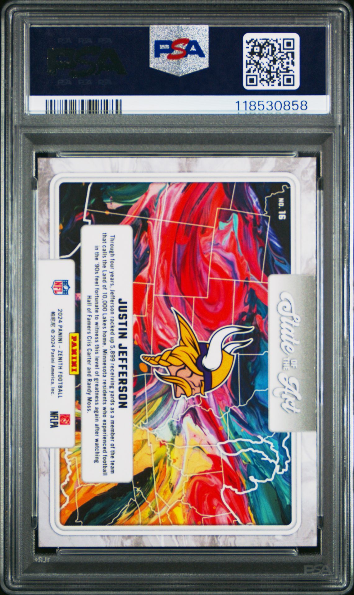 2024 Panini Zenith State Of The Art Justin Jefferson #16 Mint 9 back