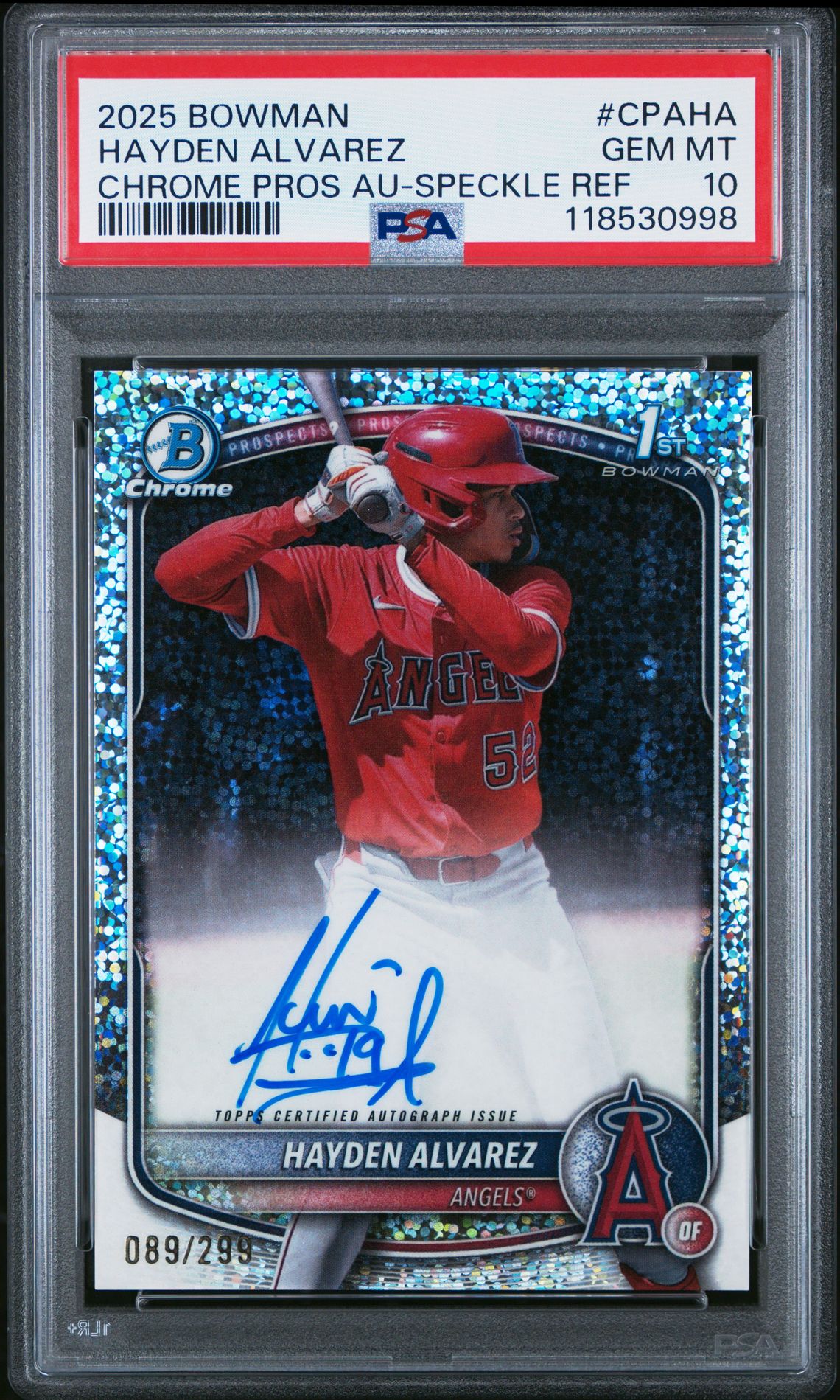 2025 Bowman Chrome Prospect Autographs Hayden Alvarez #Cpaha (Chrome Pros Au-Speckle Ref) Gem Mt 10 front