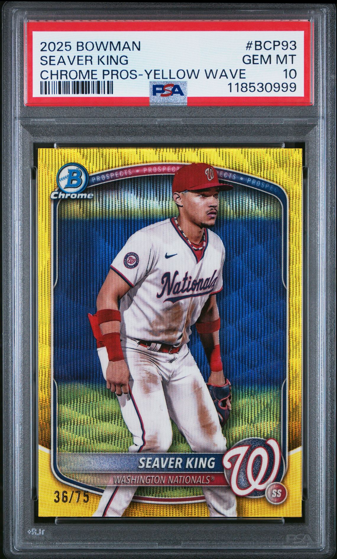 2025 Bowman Chrome Prospects Seaver King #Bcp93 (Chrome Pros-Yellow Wave) Gem Mt 10 front