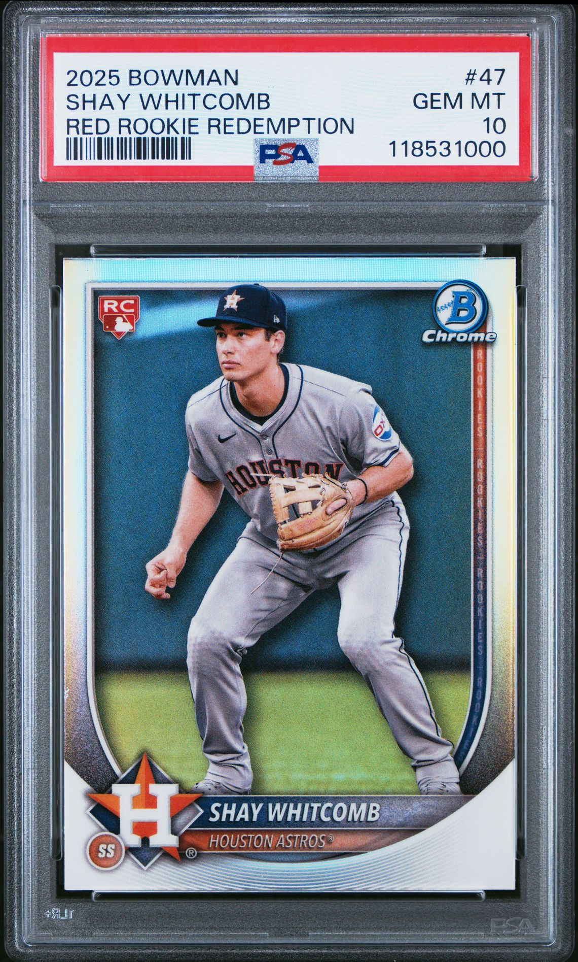 2025 Bowman Shay Whitcomb #47 (Red Rookie Redemption) Gem Mt 10 front