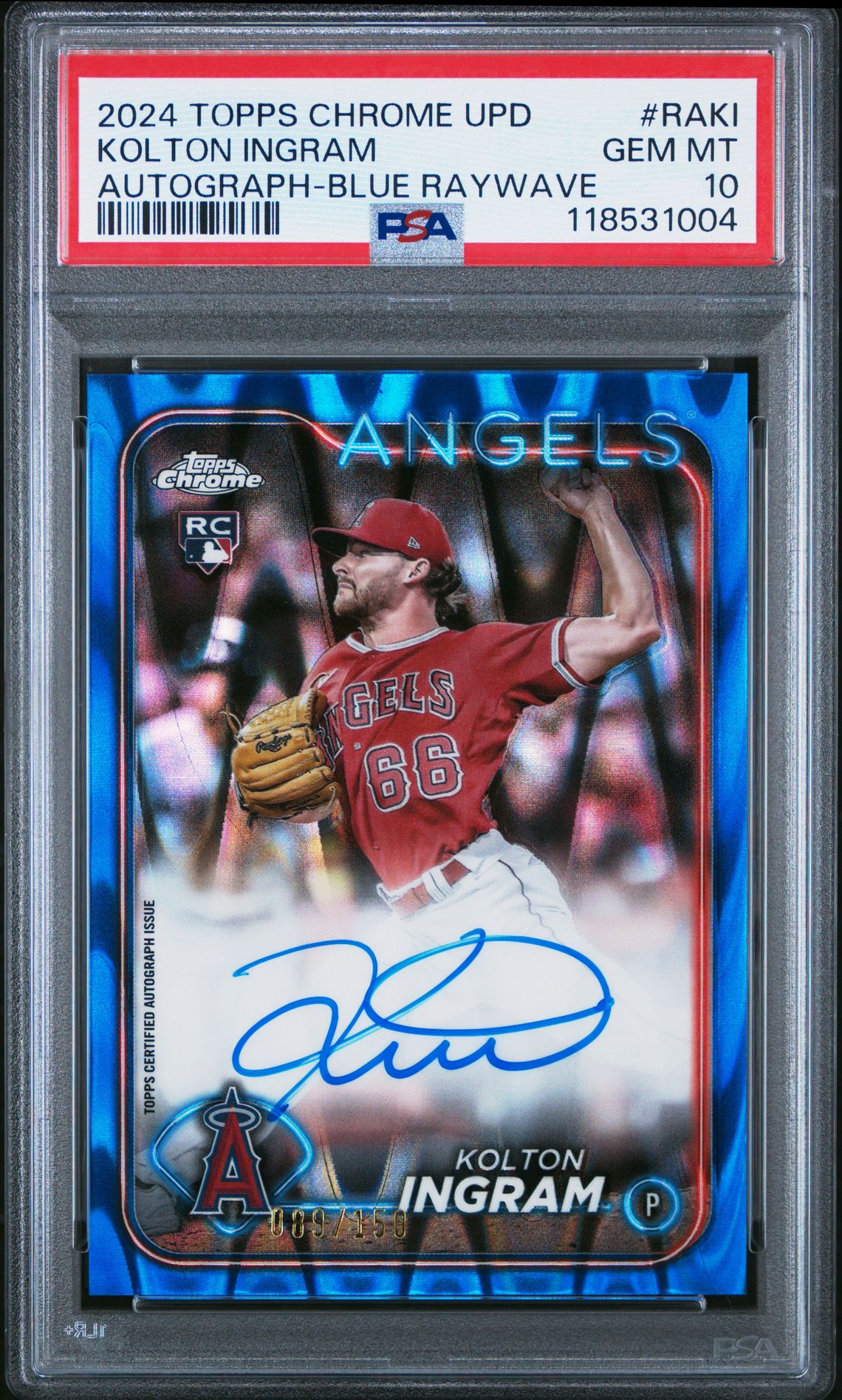 2024 Topps Chrome Update Chrome Baseball Update Series Autographs Kolton Ingram #Raki (Autograph-Blue Raywave) Gem Mt 10 front