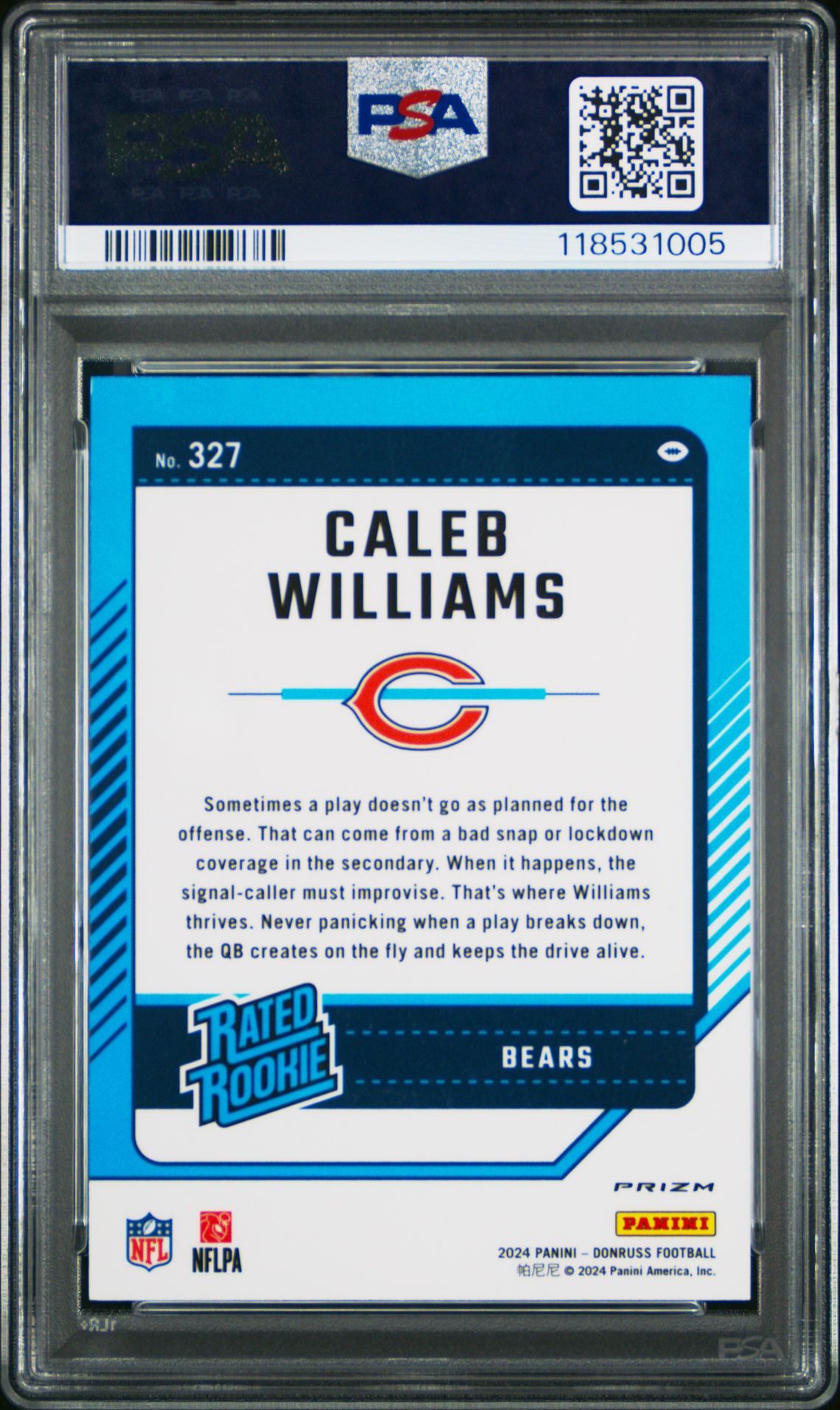 2024 Panini Donruss Caleb Williams #327 (Optic Preview-Red Pandora) Gem Mt 10 back
