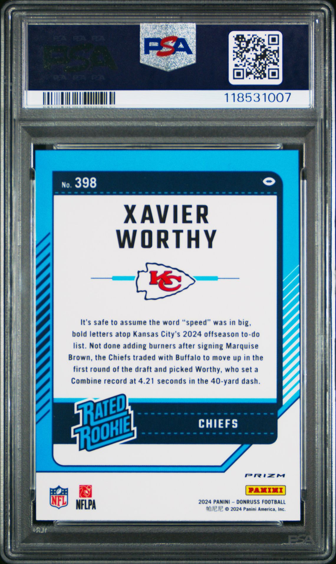 2024 Panini Donruss Xavier Worthy #398 (Optic Preview-Football Emoji) Gem Mt 10 back