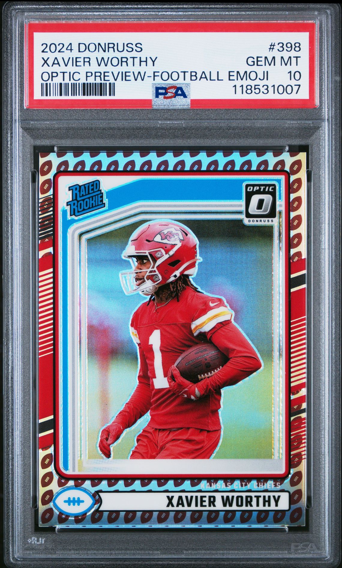 2024 Panini Donruss Xavier Worthy #398 (Optic Preview-Football Emoji) Gem Mt 10 front