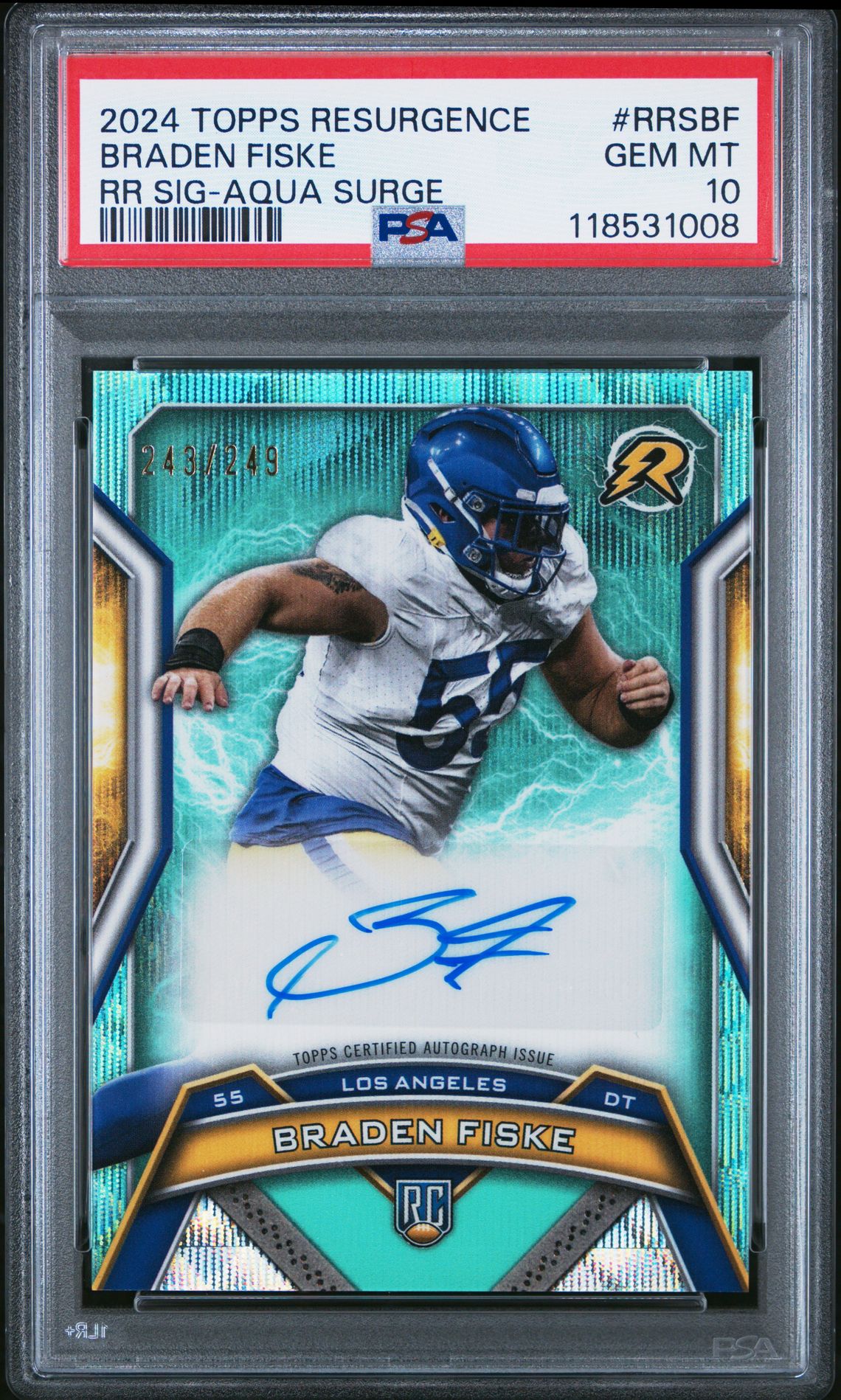 2024 Topps Resurgence Resurgence Rookie Signatures Braden Fiske #Rrsbf (Rr Sig-Aqua Surge) Gem Mt 10 front