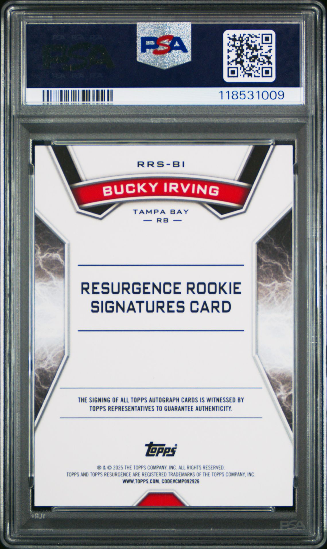 2024 Topps Resurgence Resurgence Rookie Signatures Bucky Irving #Rrsbi (Rr Sig-Aqua Surge) Gem Mt 10 back