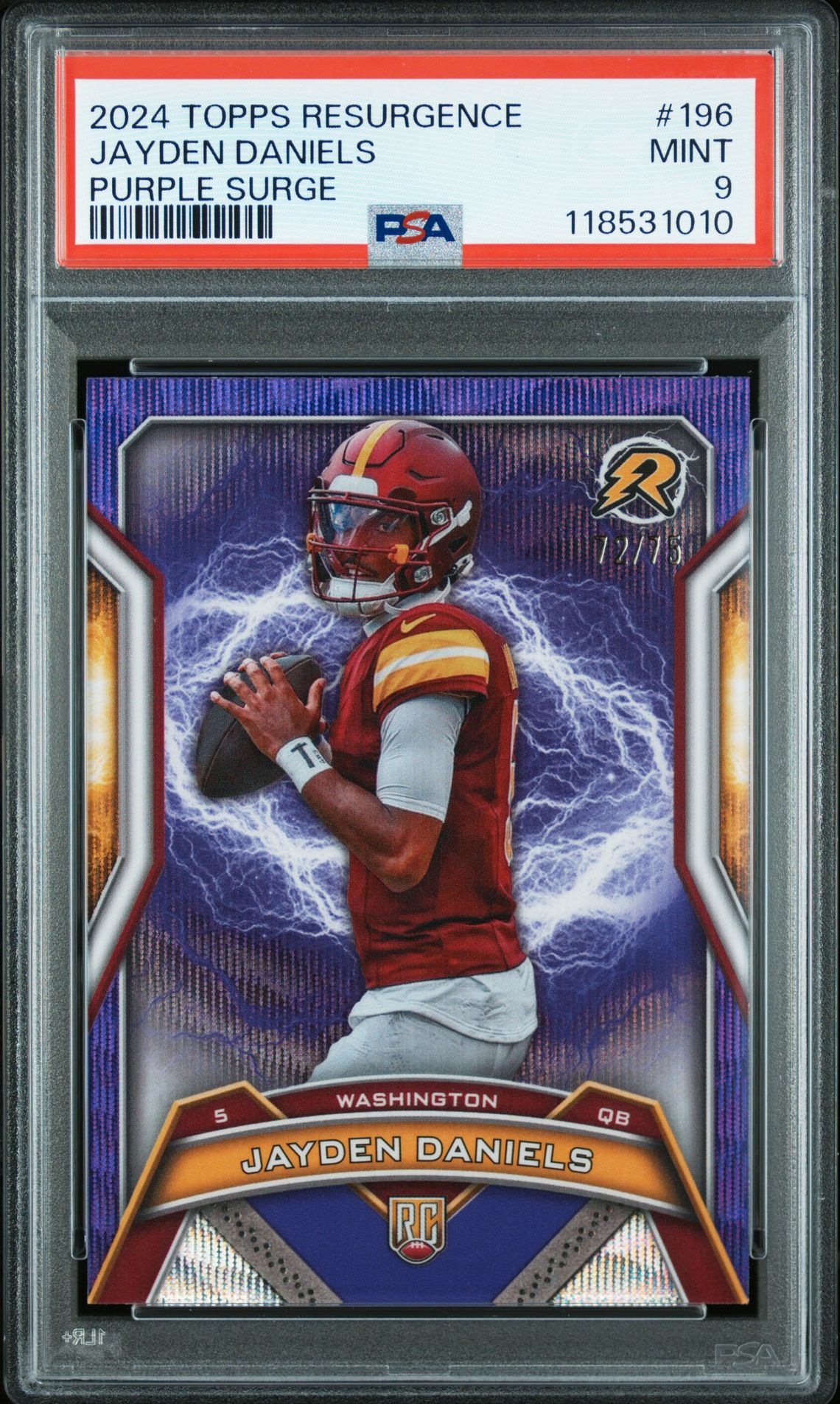 2024 Topps Resurgence Jayden Daniels #196 (Purple Surge) Mint 9 front
