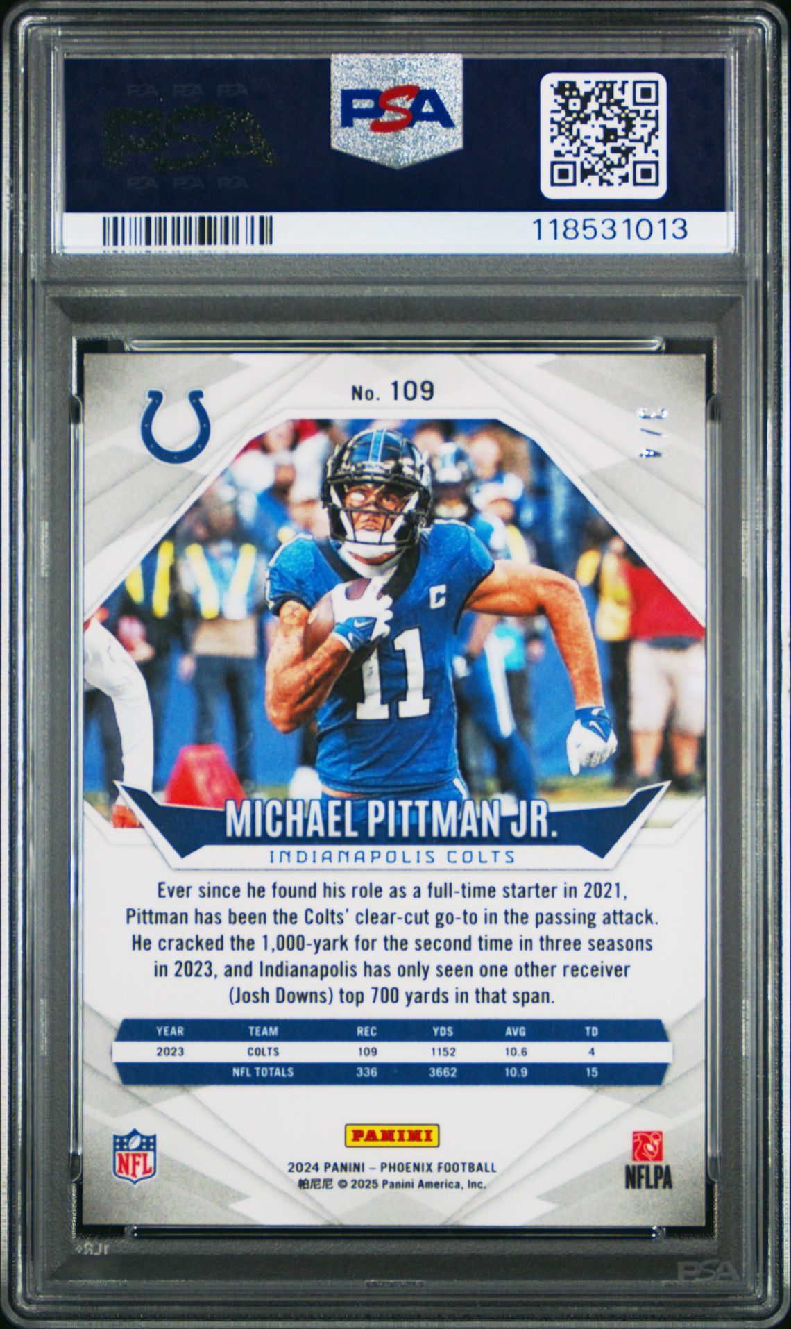 2024 Panini Phoenix Michael Pittman Jr. #109 (Dreamweaver) Gem Mt 10 back