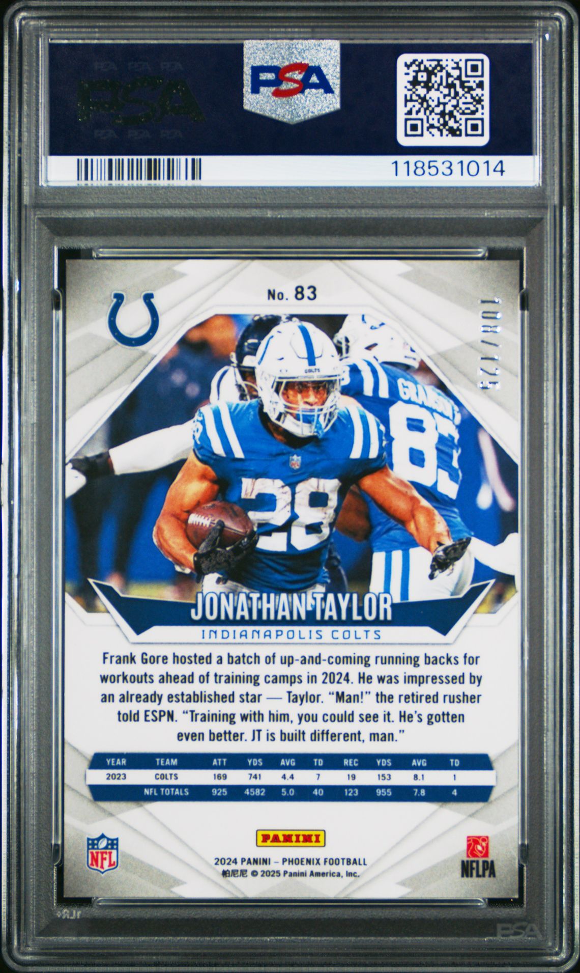 2024 Panini Phoenix Jonathan Taylor #83 (Gold Fade) Mint 9 back