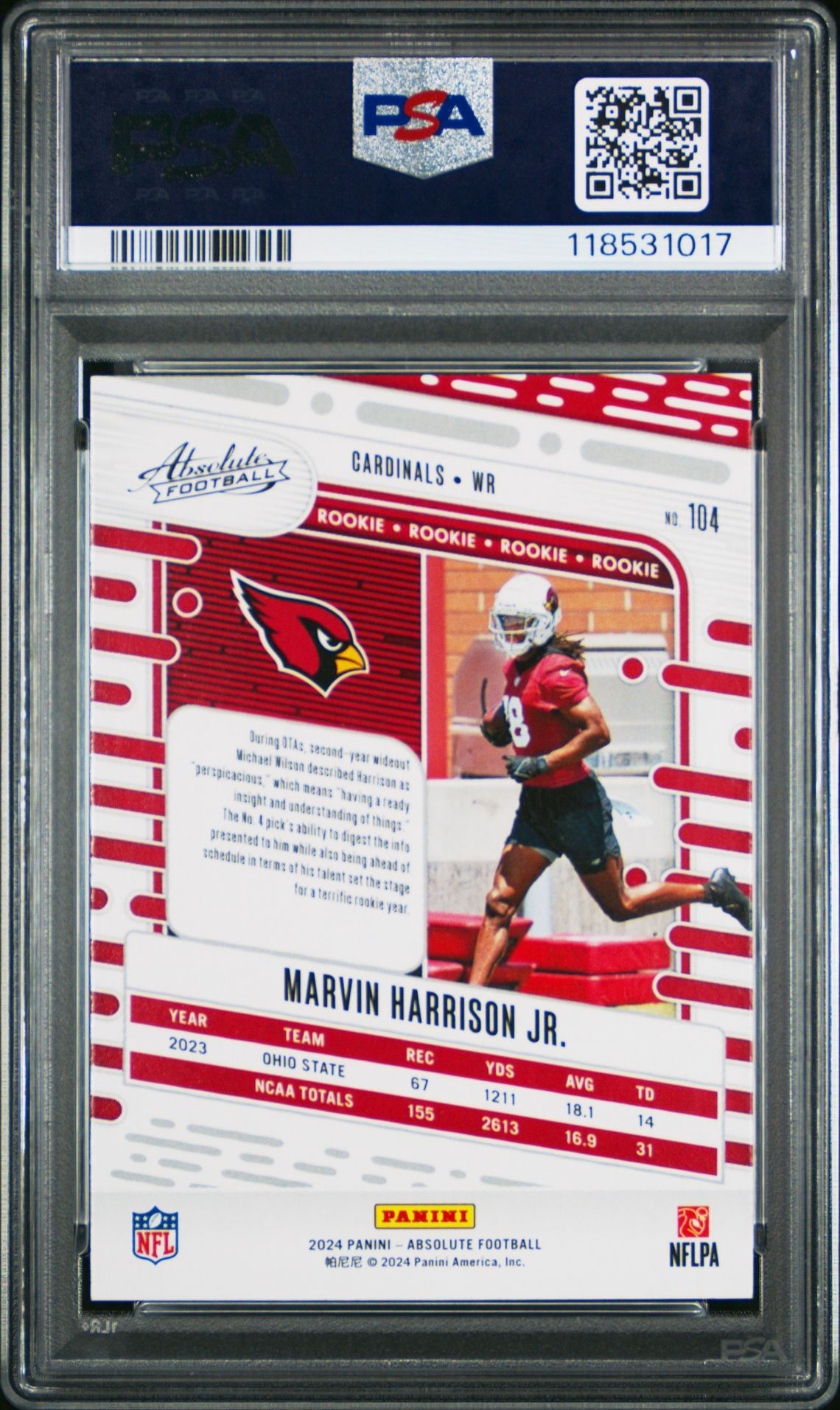 2024 Panini Absolute Marvin Harrison Jr. #104 (Red/White/Blue Kaleidoscope) Gem Mt 10 back