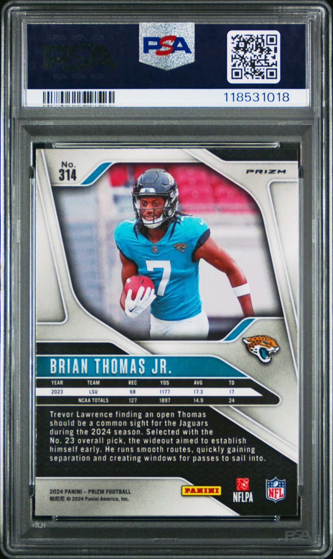 2024 Panini Prizm Brian Thomas Jr. #314 (Silver Prizm) Mint 9 back