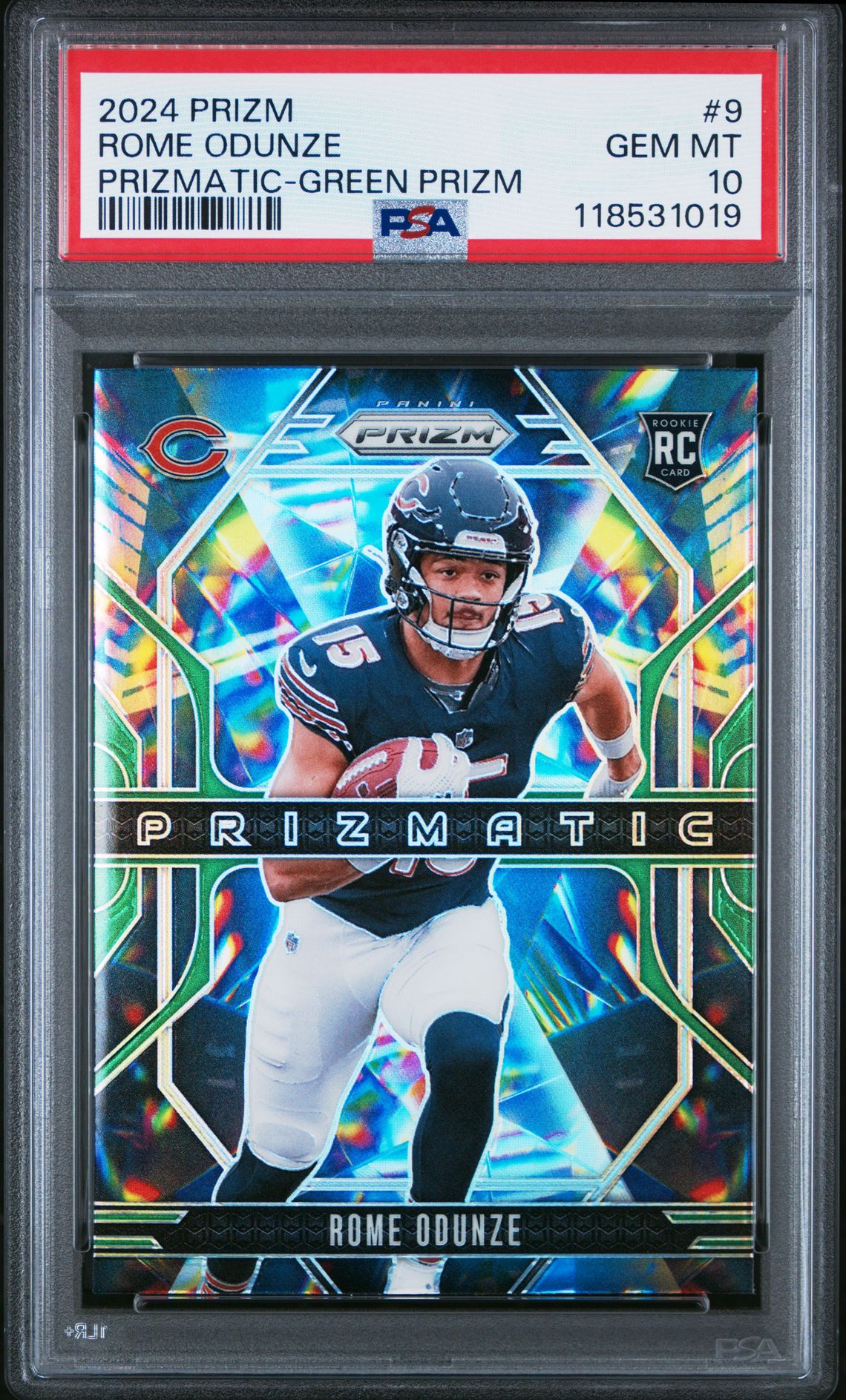 2024 Panini Prizm Prizmatic Rome Odunze #9 (Prizmatic-Green Prizm) Gem Mt 10 front