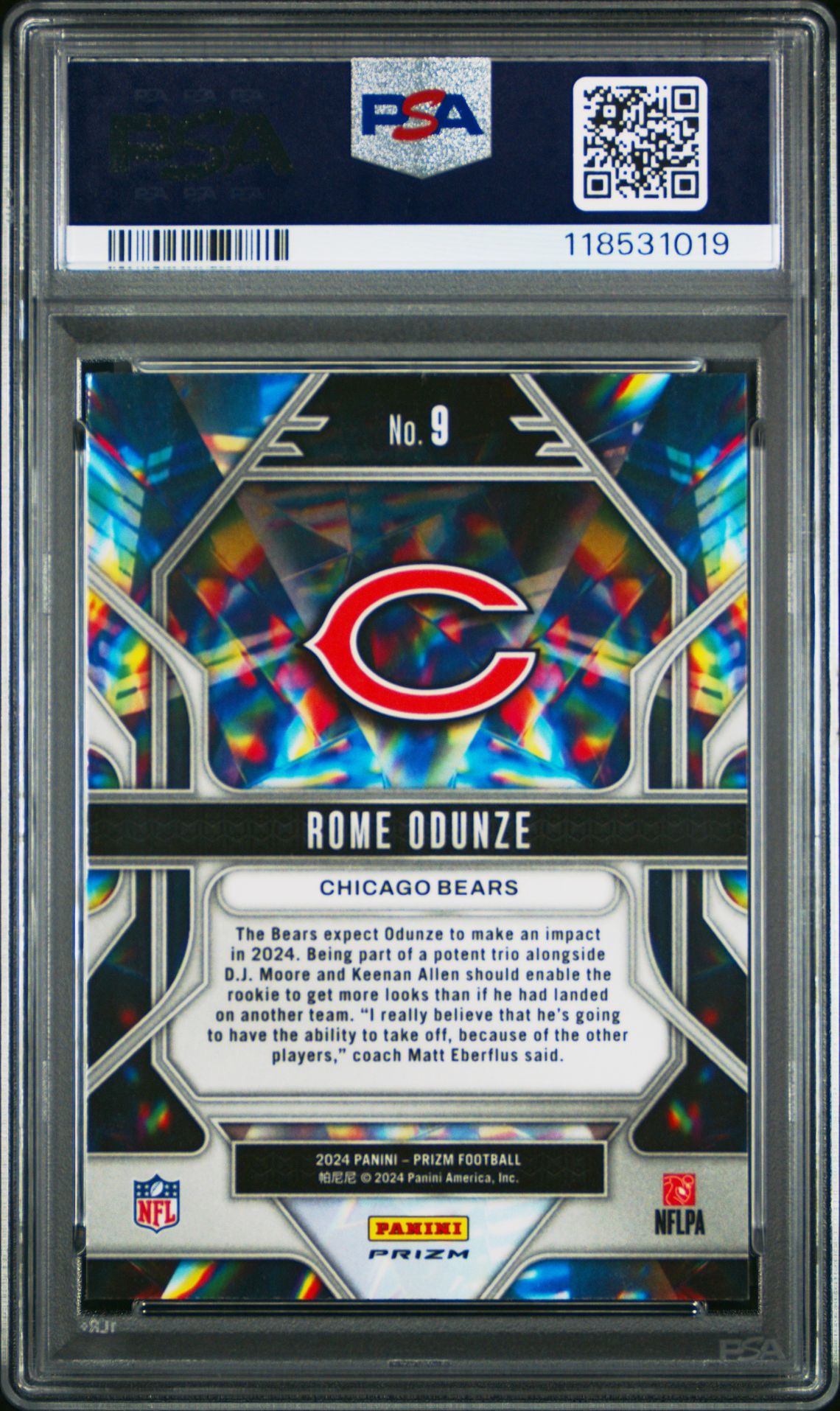 2024 Panini Prizm Prizmatic Rome Odunze #9 (Prizmatic-Green Prizm) Gem Mt 10 back
