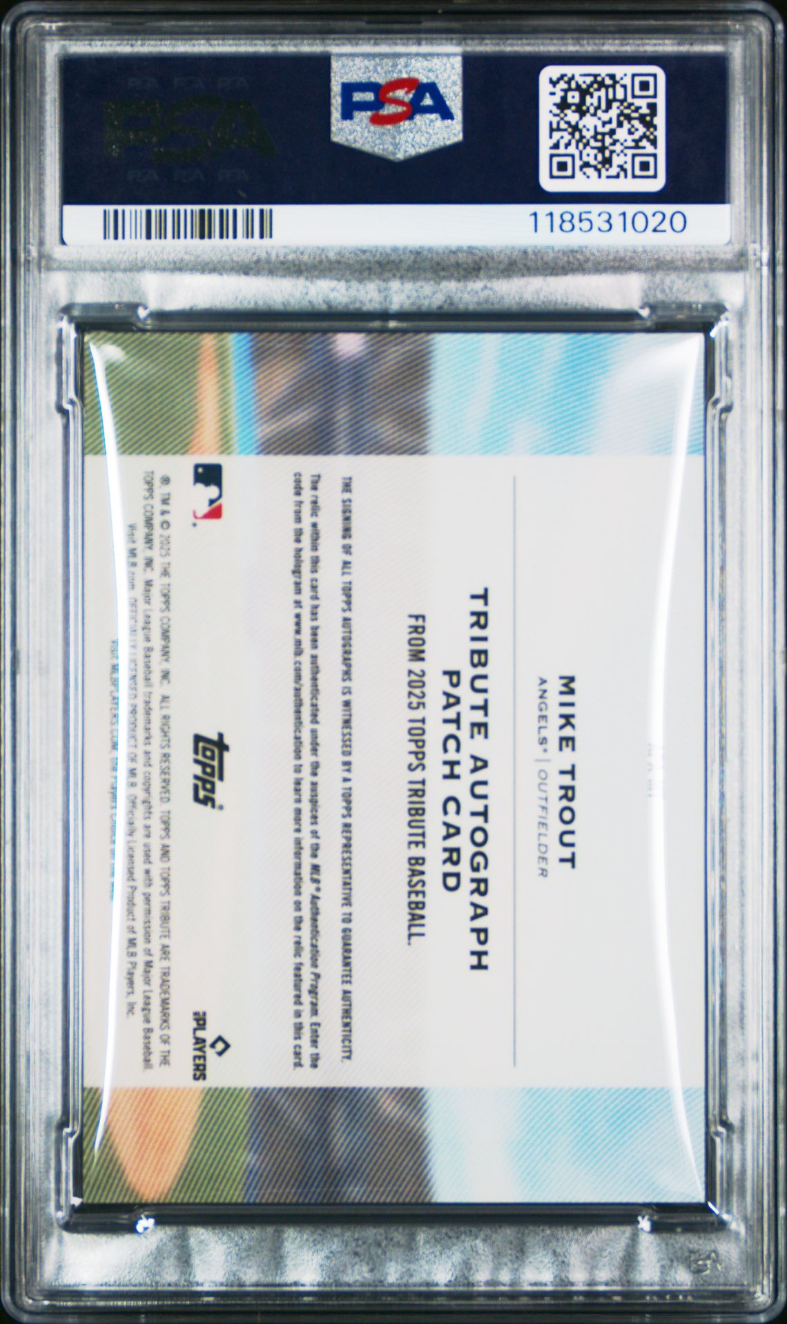 2025 Topps Tribute Autograph Patches Mike Trout #Apamt (Auto Patch-Orange) Mint 9 back