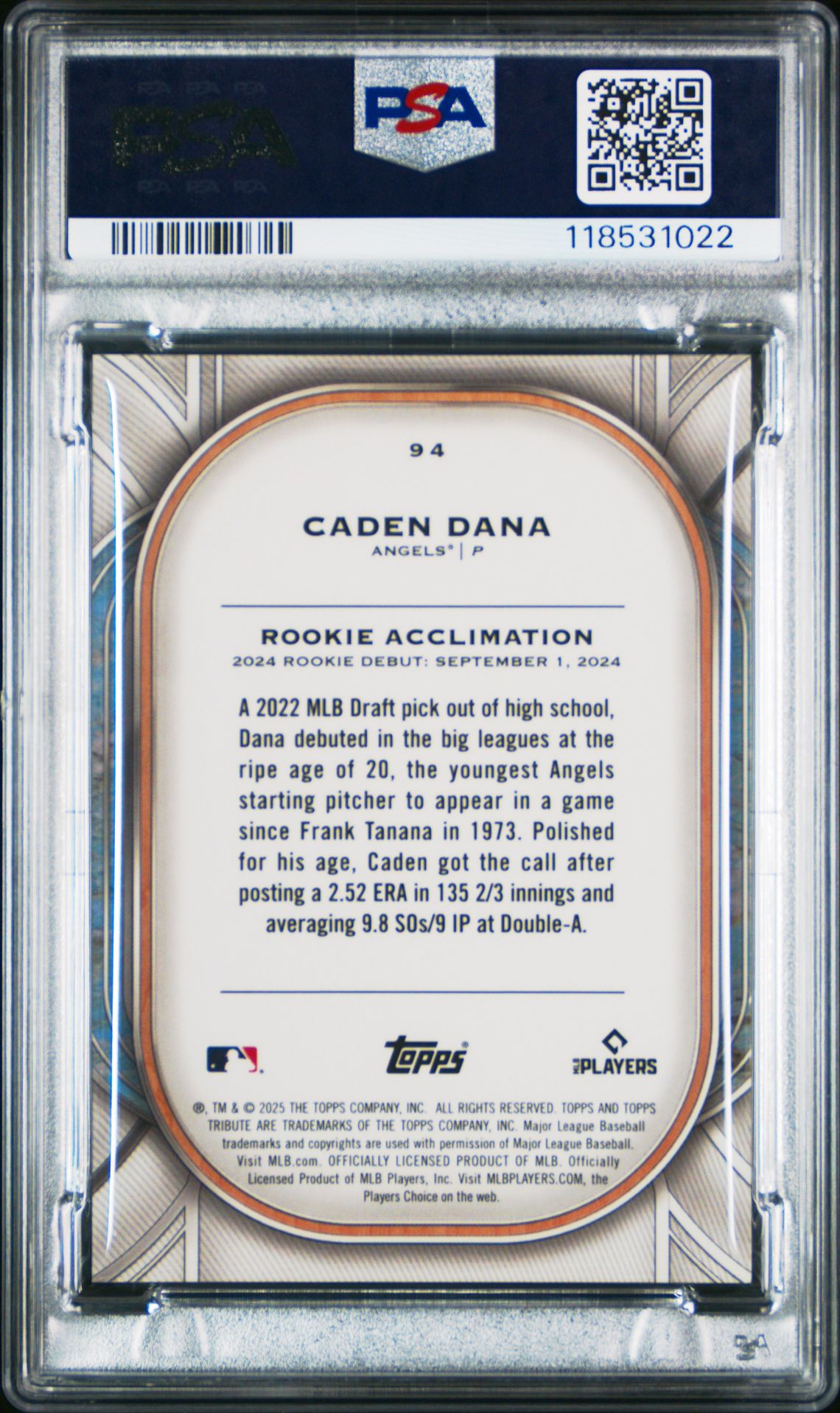 2025 Topps Tribute Caden Dana #94 (Purple) Mint 9 back