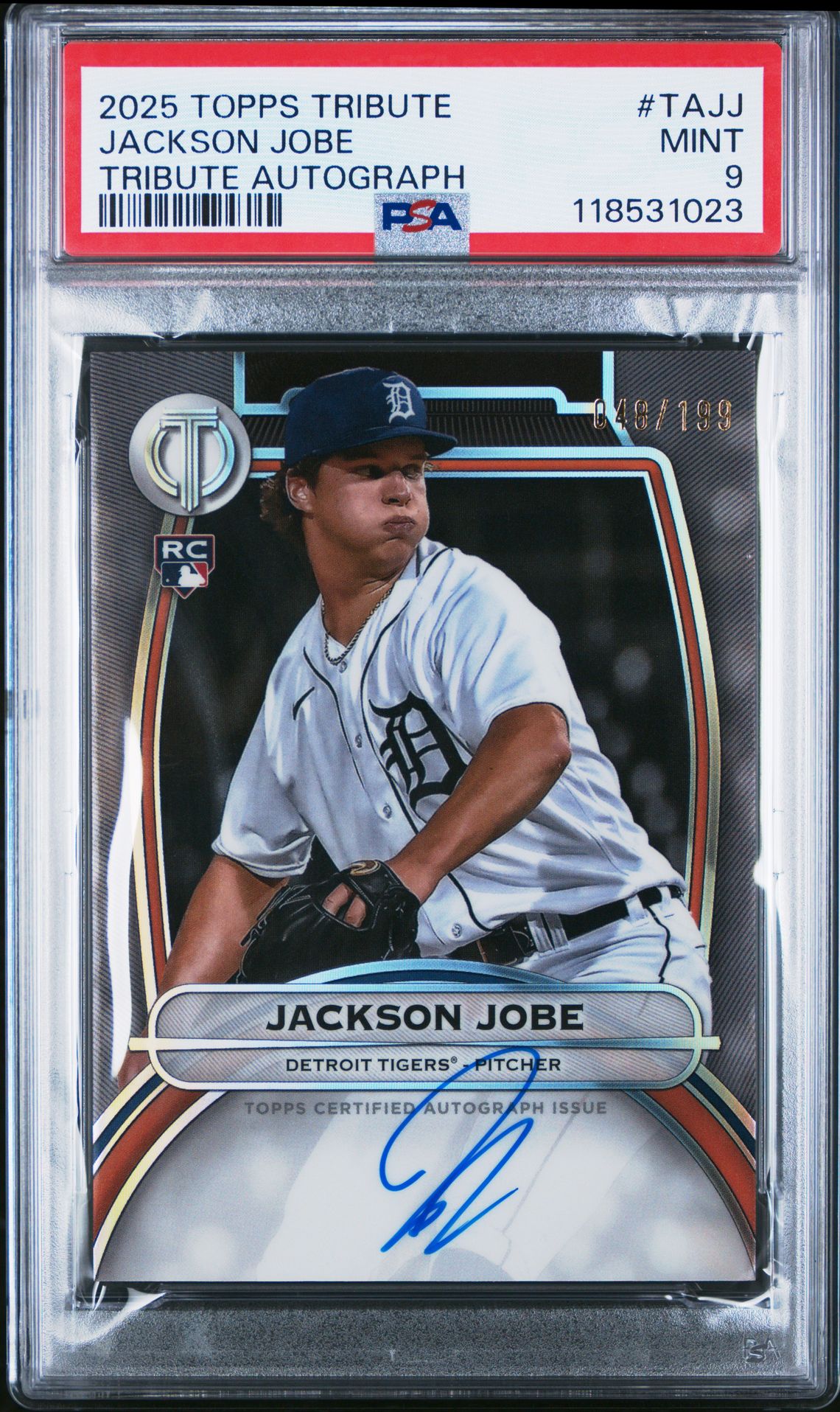 2025 Topps Tribute Tribute Autographs Jackson Jobe #Tajj Mint 9 front
