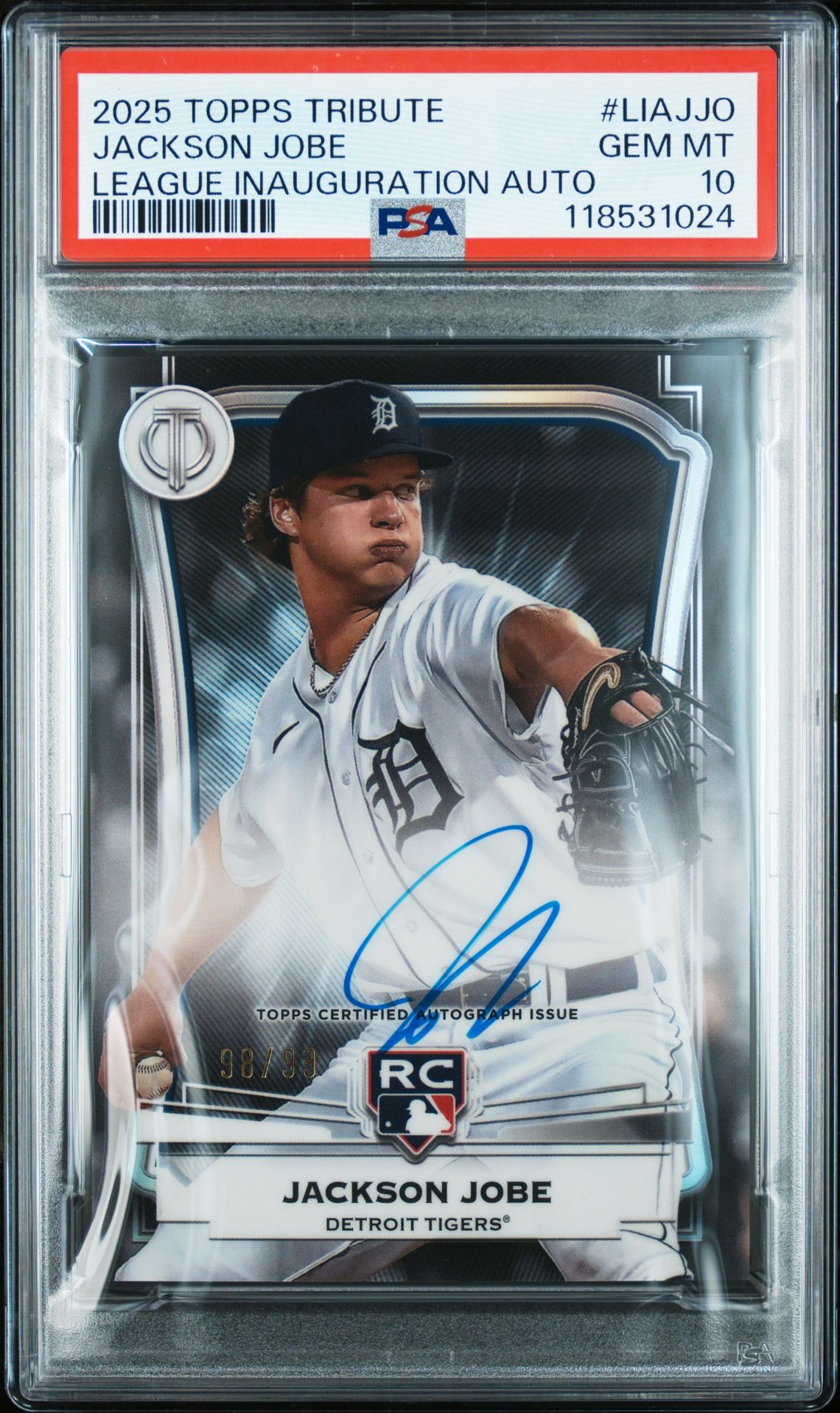 2025 Topps Tribute League Inauguration Autographs Jackson Jobe #Liajjo Gem Mt 10 front