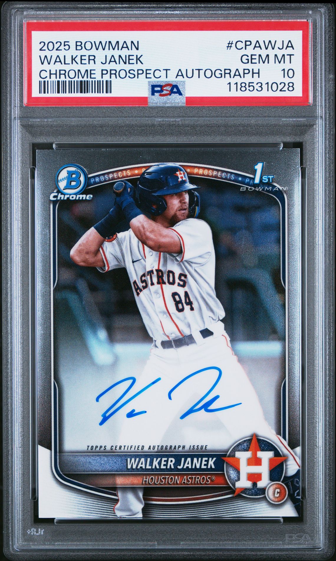 2025 Bowman Chrome Prospect Autographs Walker Janek #Cpawja Gem Mt 10 front