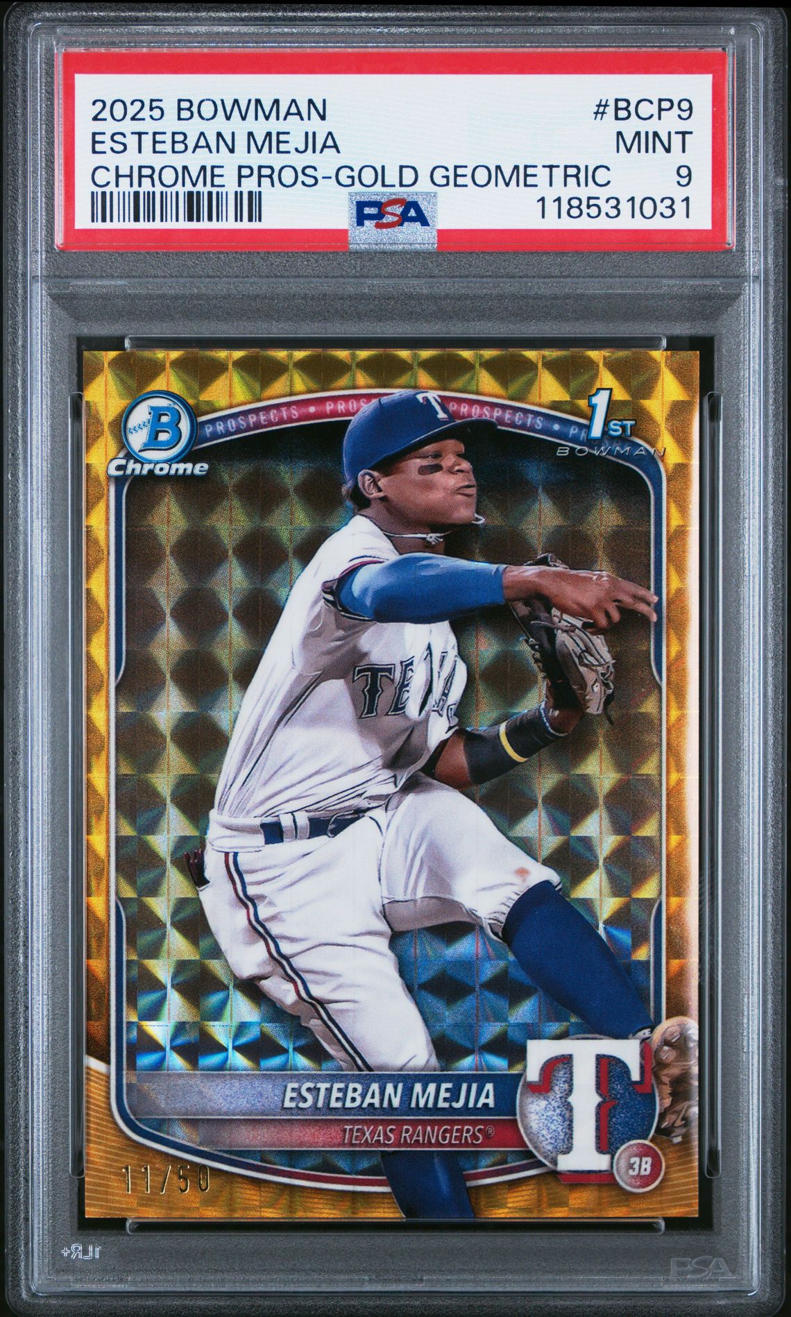 2025 Bowman Chrome Prospects Esteban Mejia #Bcp9 (Chrome Pros-Gold Geometric) Mint 9 front