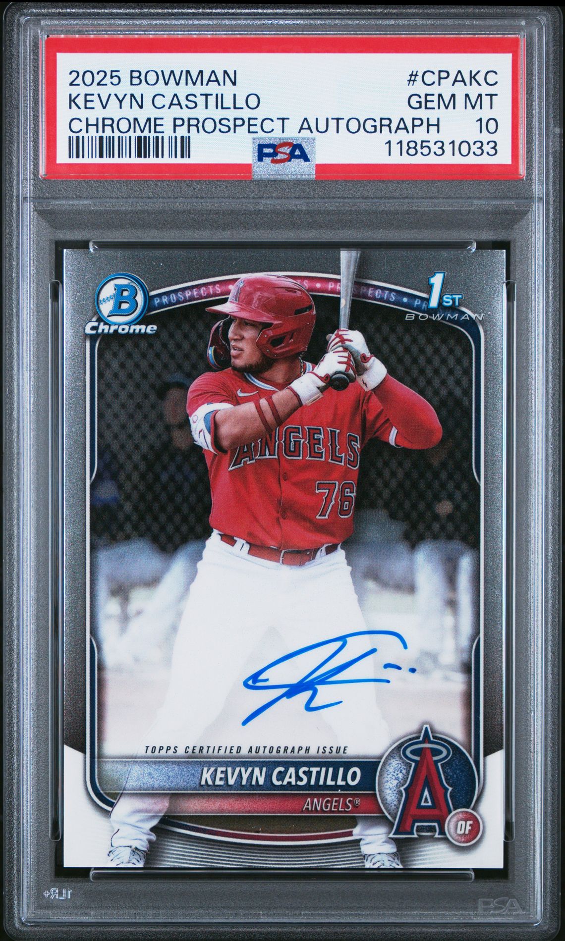 2025 Bowman Chrome Prospect Autographs Kevyn Castillo #Cpakc Gem Mt 10 front view - PSA graded GEM MT 10
