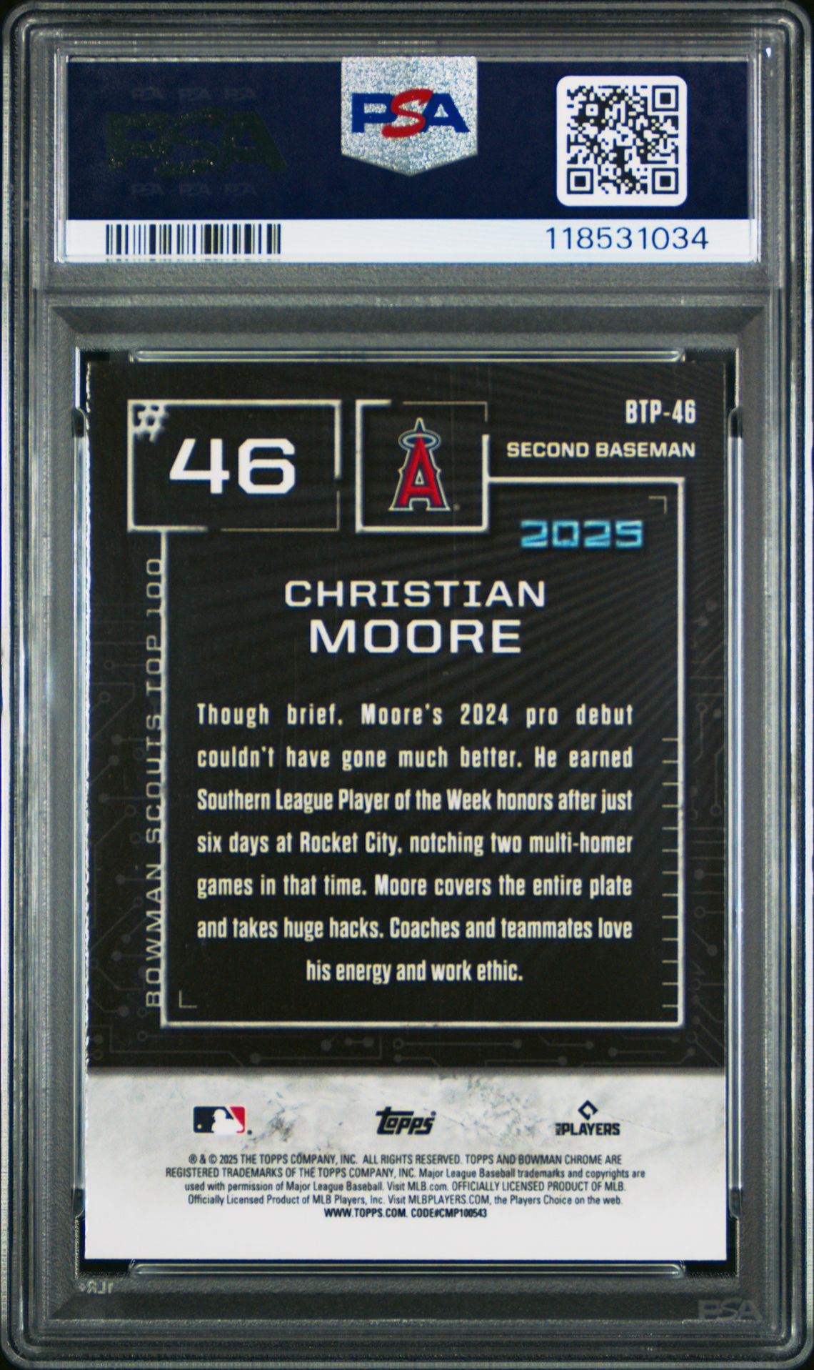 2025 Bowman Scouts' Top 100 Christian Moore #Btp46 (Scouts' Top 100-Mini Dia) Gem Mt 10 back