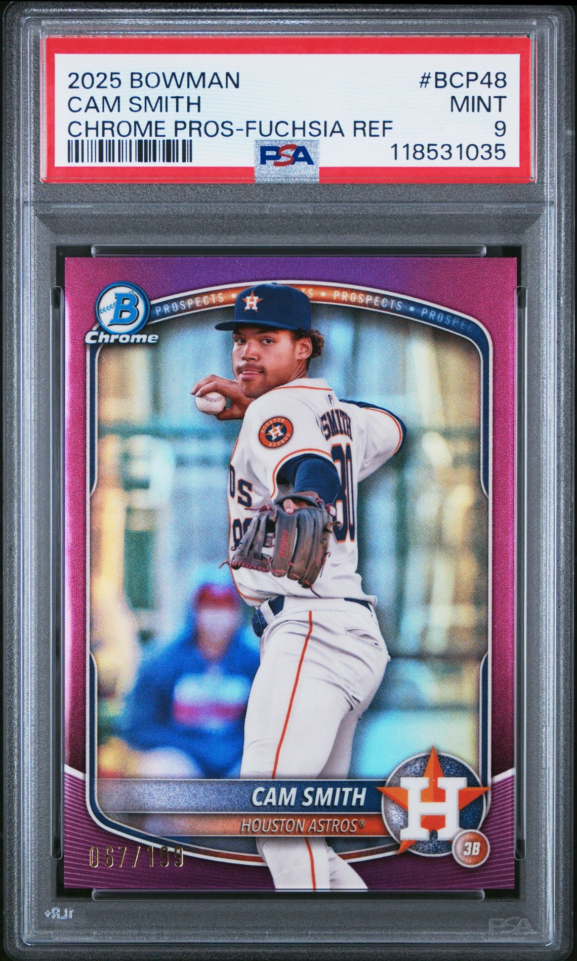 2025 Bowman Chrome Prospects Cam Smith #Bcp48 (Chrome Pros-Fuchsia Ref) Mint 9 front