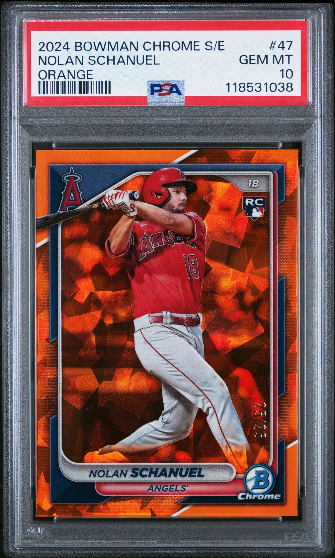 2024 Bowman Chrome Sapphire Edition Nolan Schanuel #47 (Orange) Gem Mt 10 front