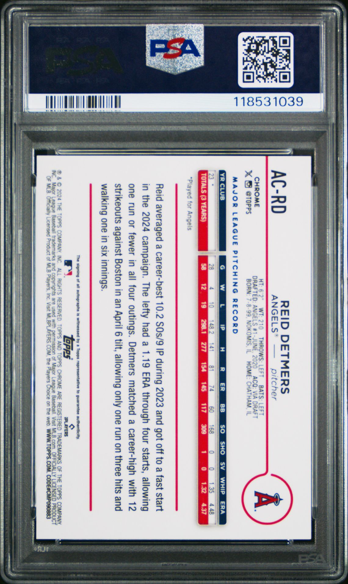2024 Topps Chrome Update Chrome Baseball Update Series Autographs Reid Detmers #Acrd Mint 9 back