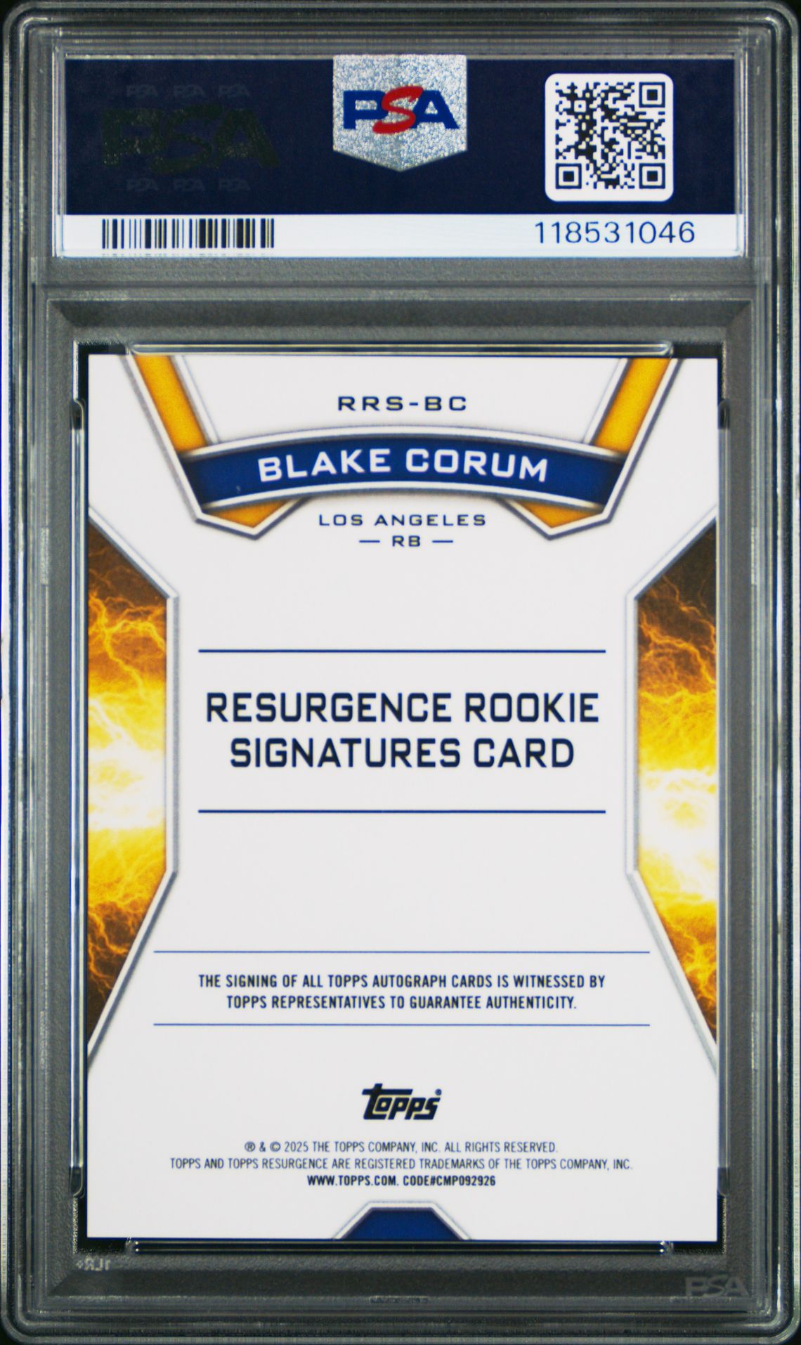 2024 Topps Resurgence Resurgence Rookie Signatures Blake Corum #Rrsbc (Resurgence Rookie Signature) Mint 9 back