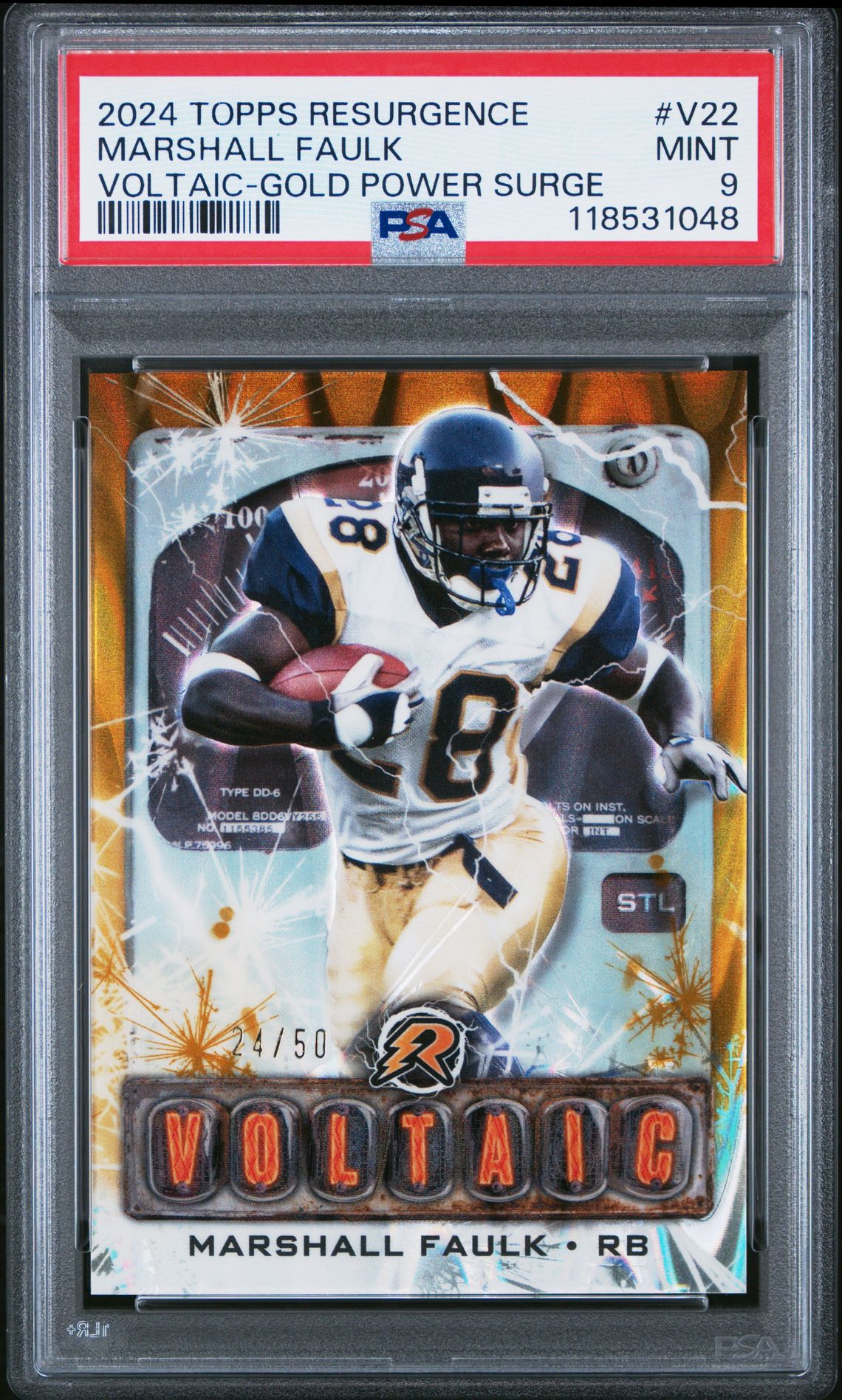 2024 Topps Resurgence Voltaic Marshall Faulk #V22 (Voltaic-Gold Power Surge) Mint 9 front