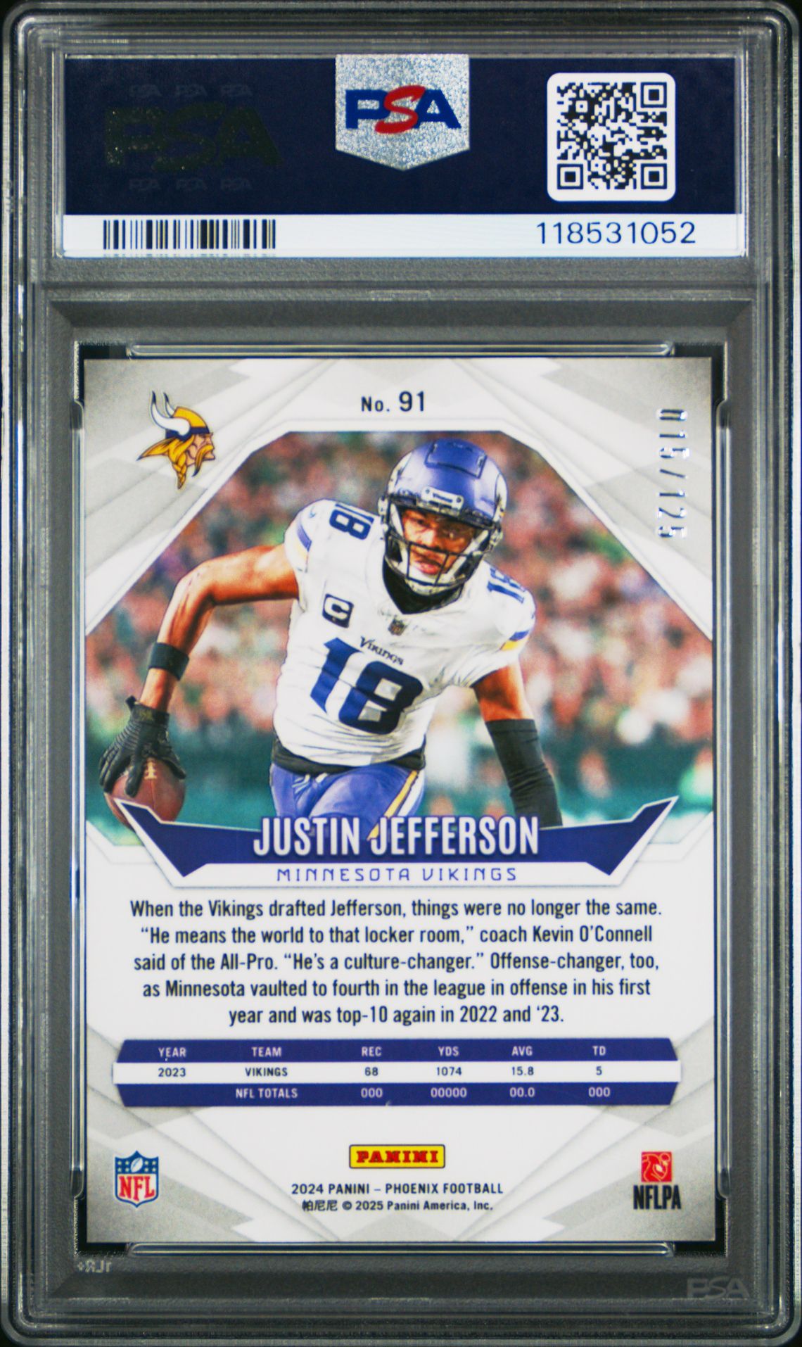 2024 Panini Phoenix Justin Jefferson #91 (Gold Fade) Mint 9 back