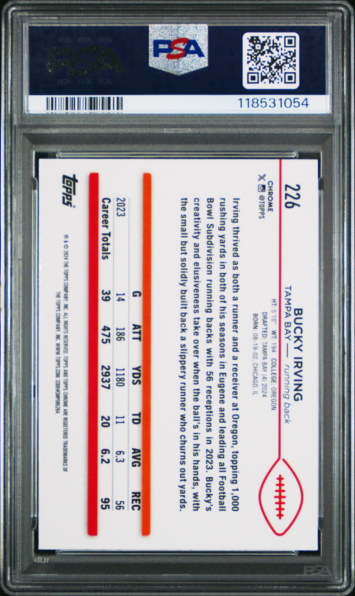 2024 Topps Chrome Bucky Irving #226 (Magenta Speckle) Gem Mt 10 back