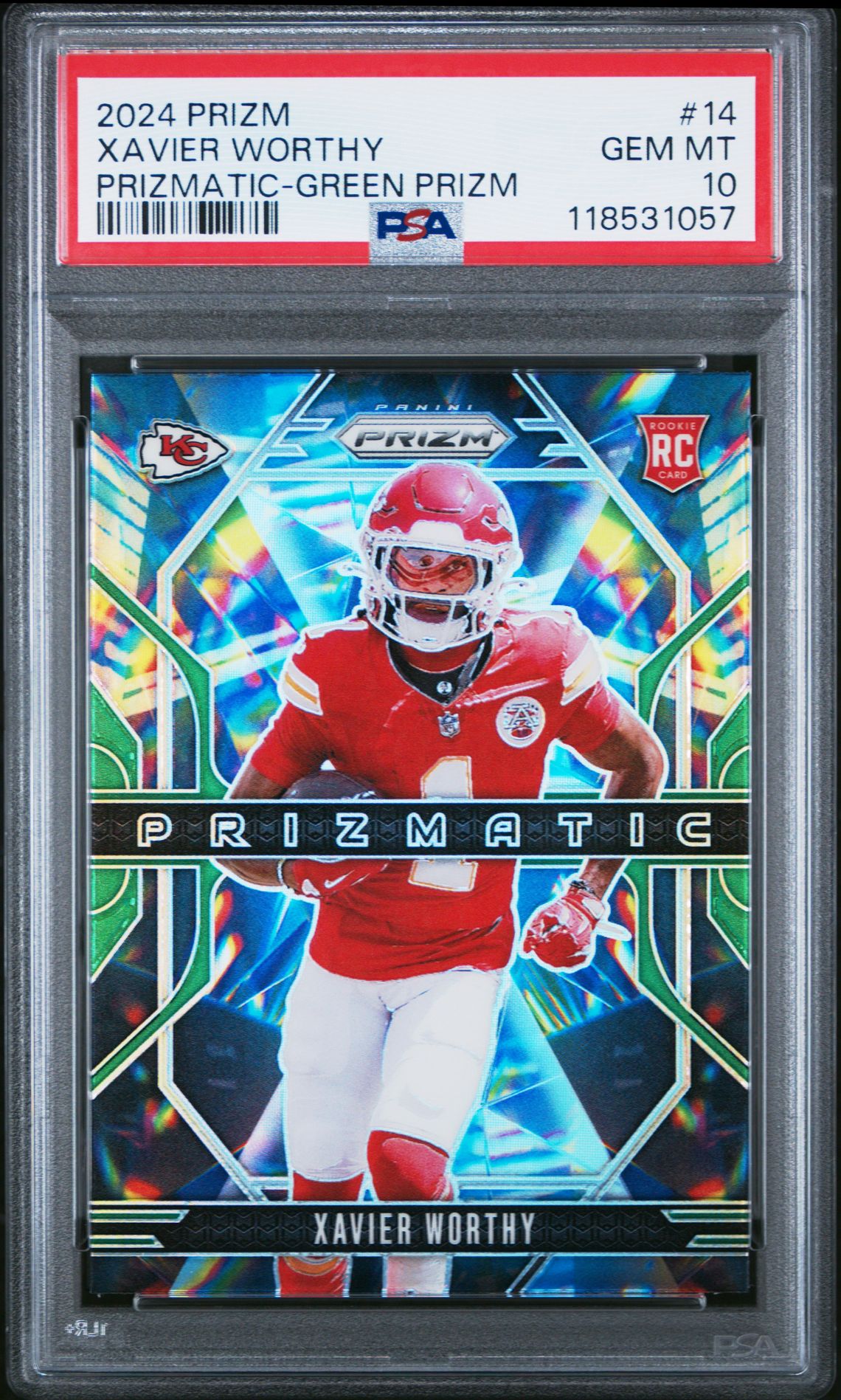 2024 Panini Prizm Prizmatic Xavier Worthy #14 (Prizmatic-Green Prizm) Gem Mt 10 front