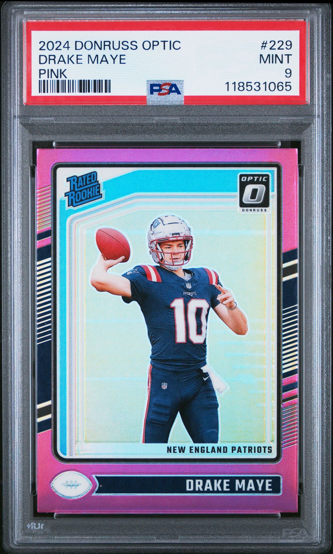 2024 Panini Donruss Optic Drake Maye #229 (Pink) Mint 9 front