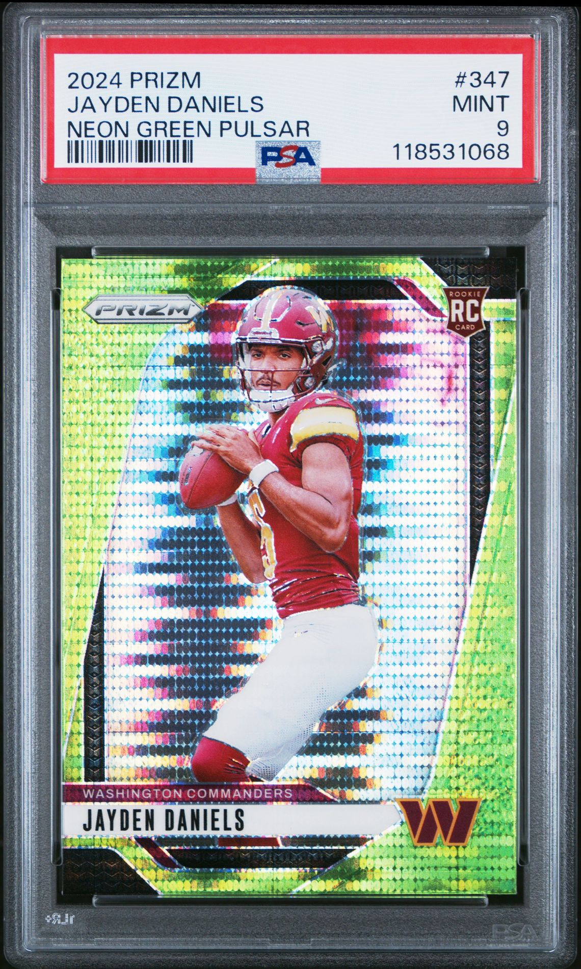 2024 Panini Prizm Jayden Daniels #347 (Neon Green Pulsar) Mint 9 front
