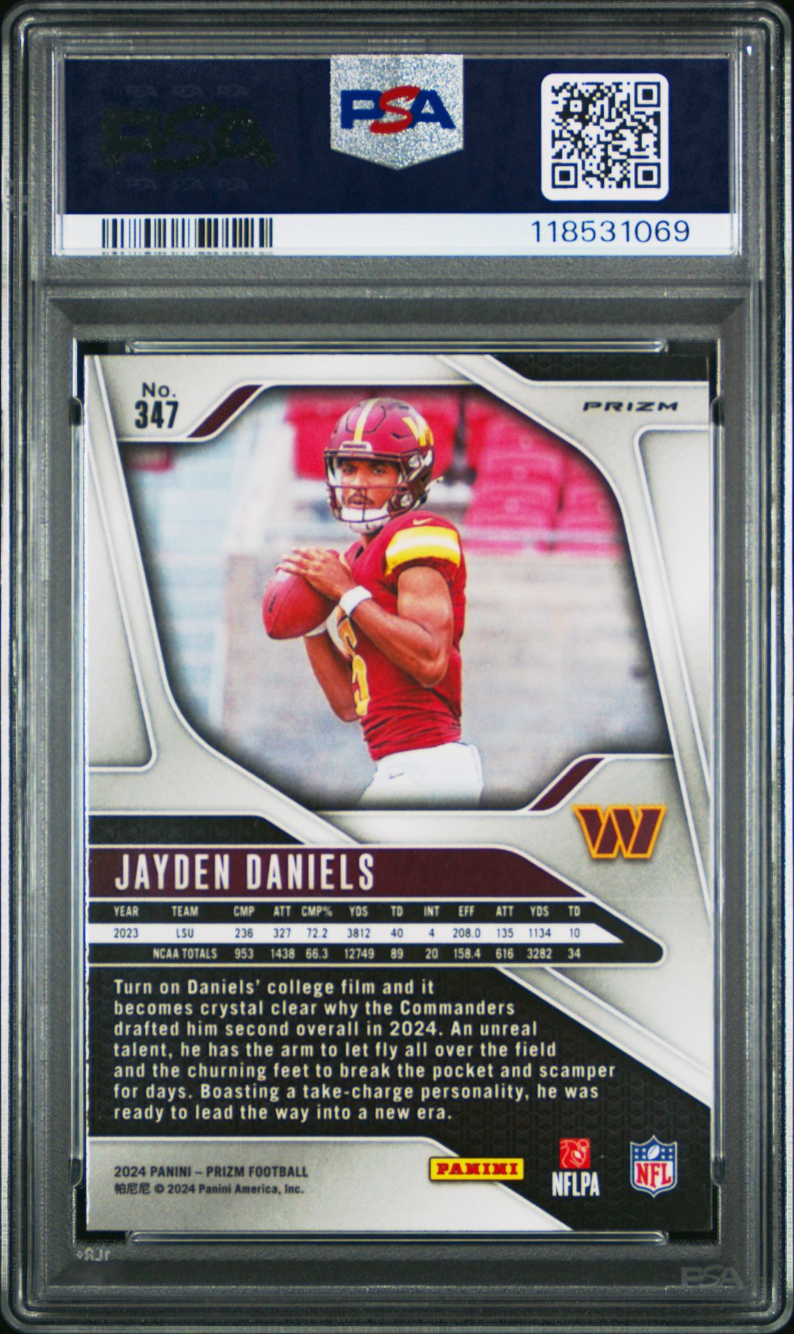 2024 Panini Prizm Jayden Daniels #347 (Pink Wave) Gem Mt 10 back