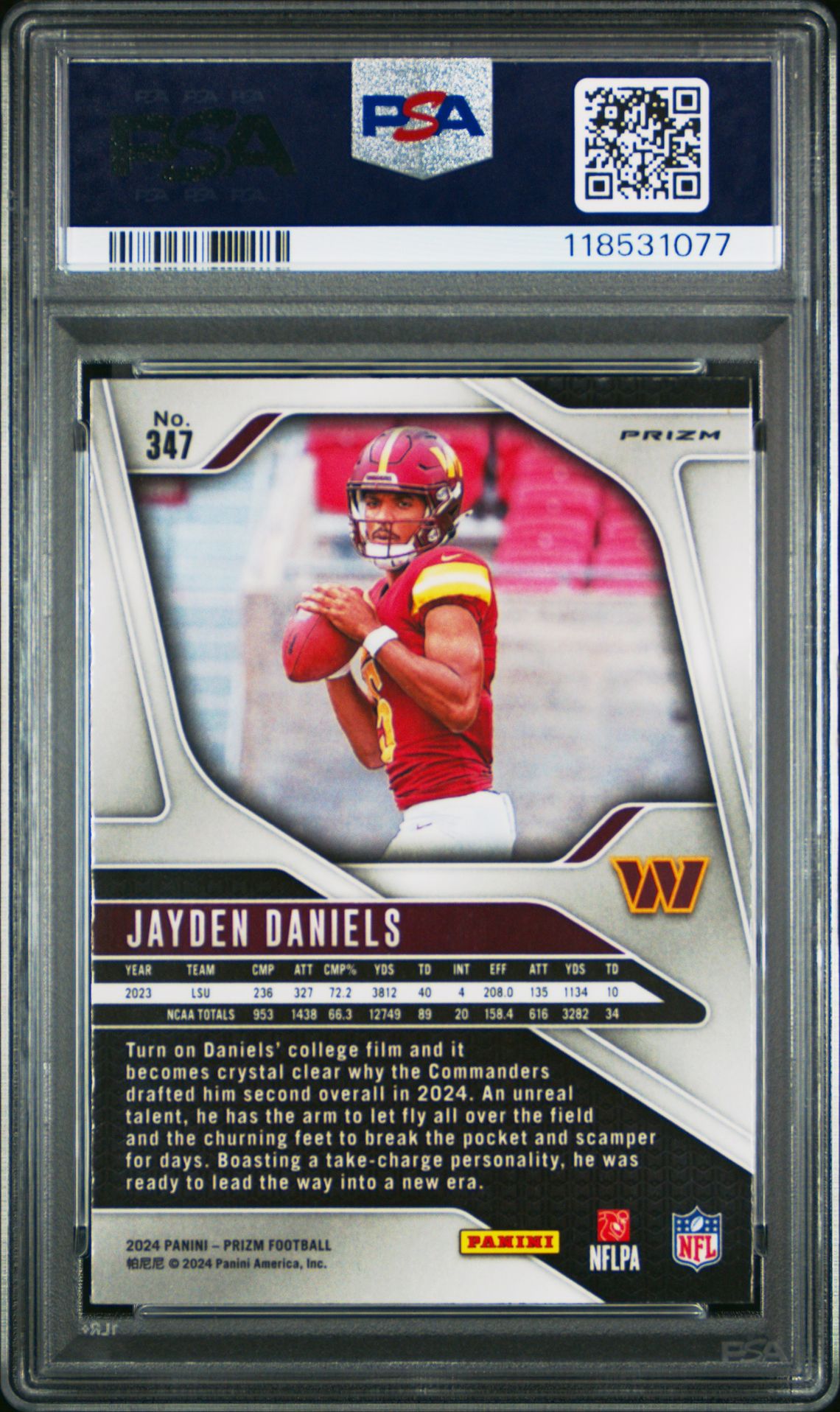 2024 Panini Prizm Jayden Daniels #347 (Disco Prizm) Gem Mt 10 back
