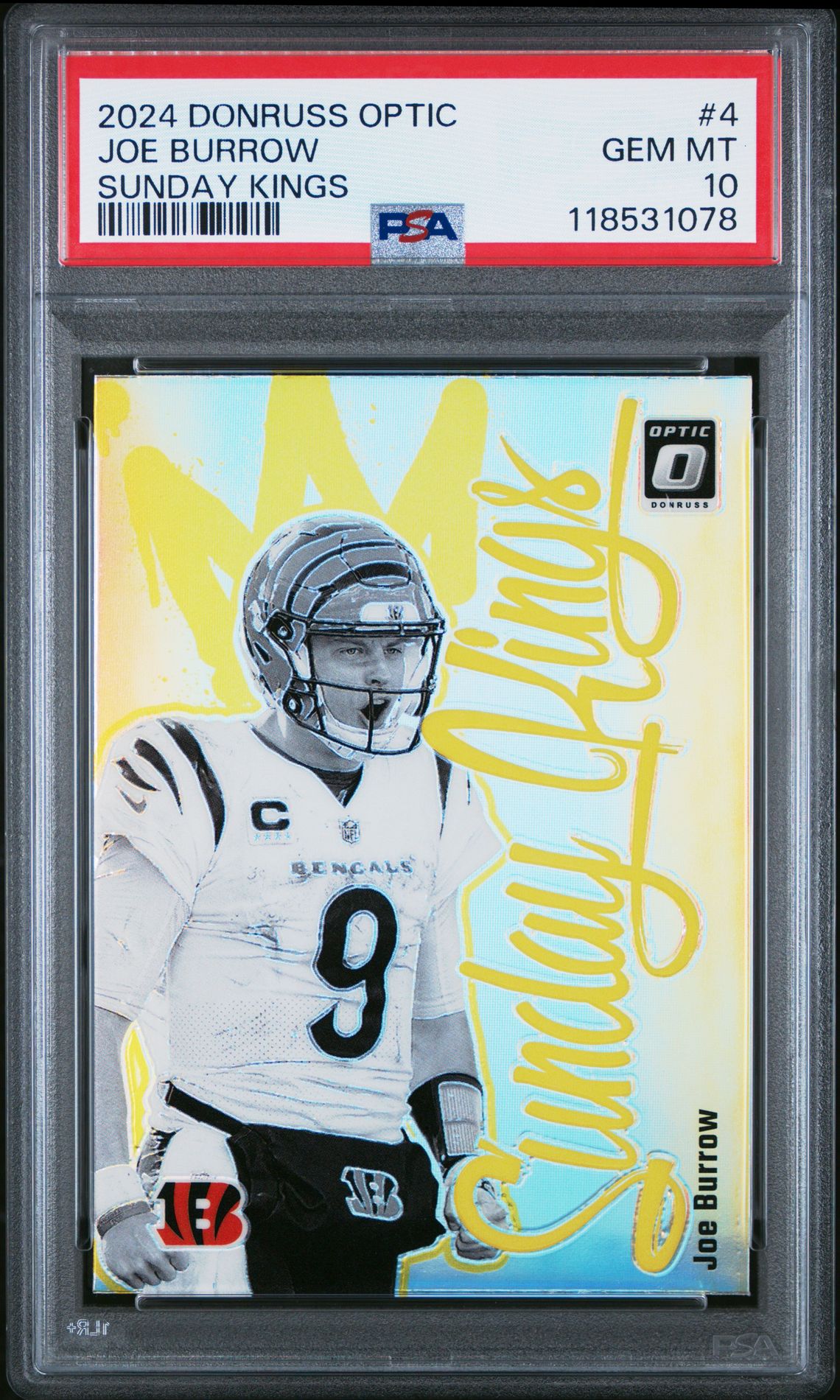 2024 Panini Donruss Optic Sunday Kings Joe Burrow #4 Gem Mt 10 front