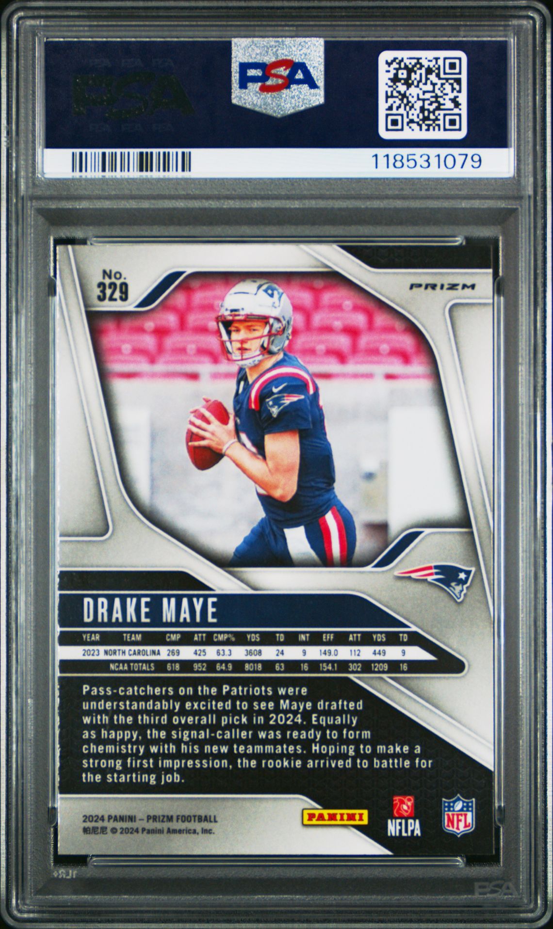 2024 Panini Prizm Drake Maye #329 (Red/White/Blue Prizm) Gem Mt 10 back