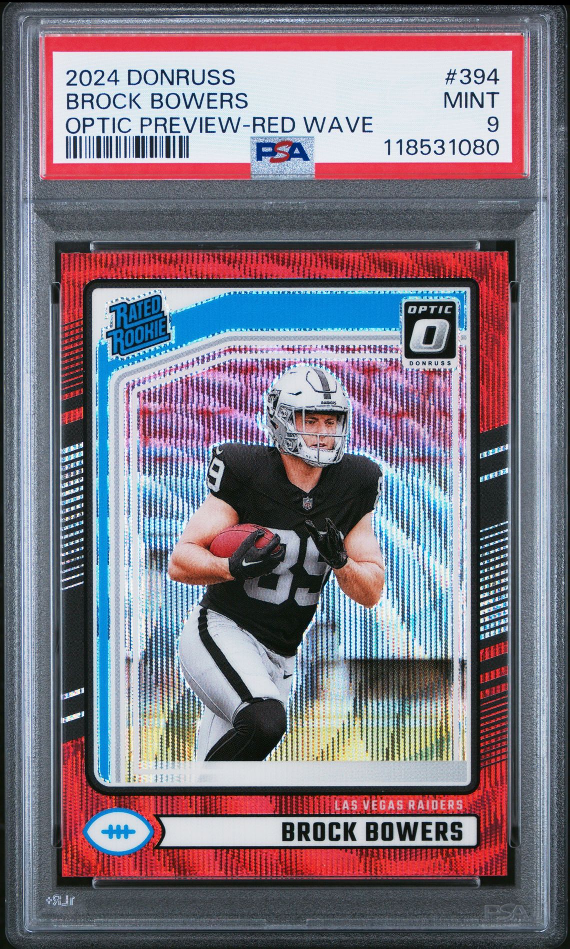 2024 Panini Donruss Brock Bowers #394 (Optic Preview-Red Wave) Mint 9 front