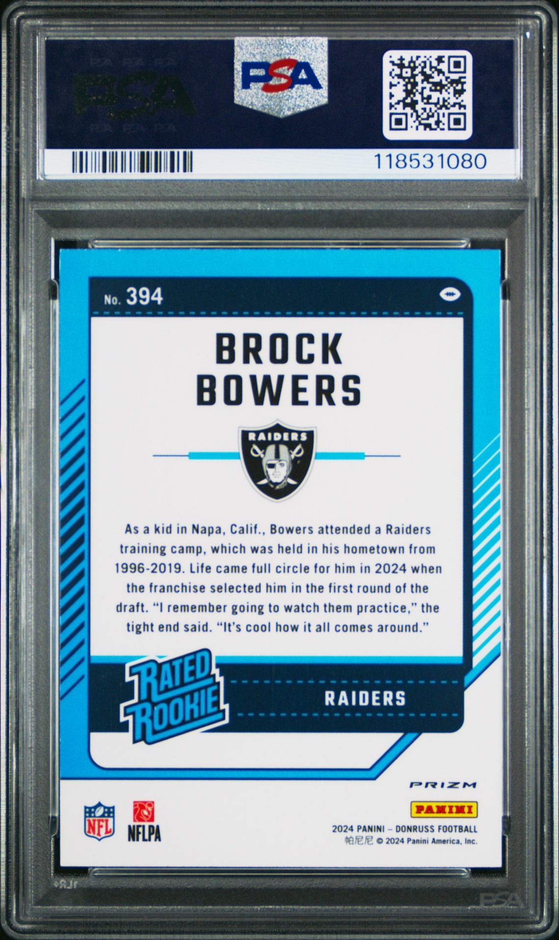 2024 Panini Donruss Brock Bowers #394 (Optic Preview-Red Wave) Mint 9 back