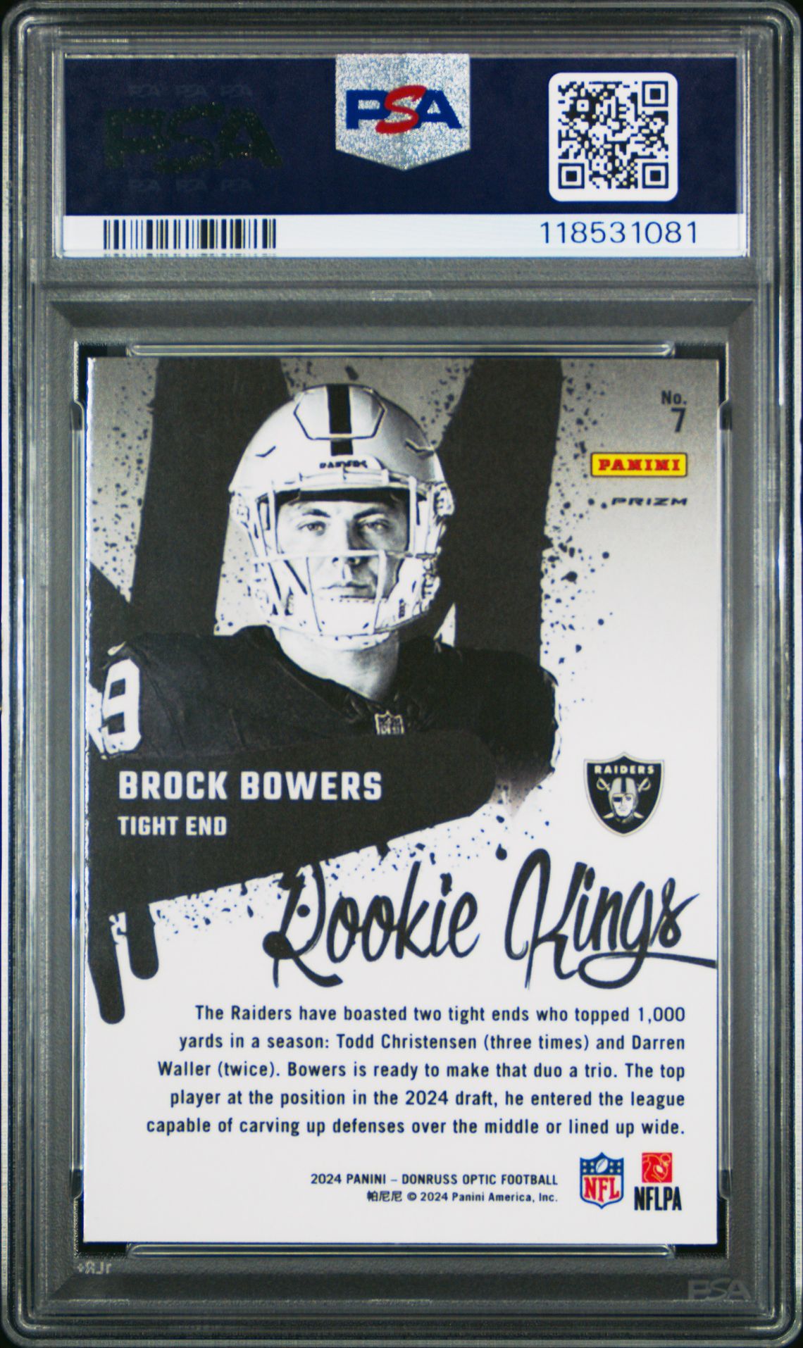 2024 Panini Donruss Optic Rookie Kings Brock Bowers #7 Gem Mt 10 back