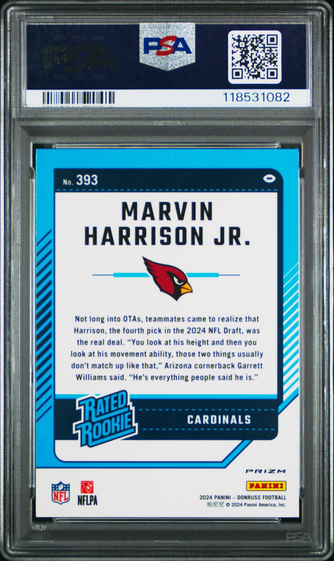 2024 Panini Donruss Marvin Harrison Jr. #393 (Optic Preview-Red Pandora) Gem Mt 10 back
