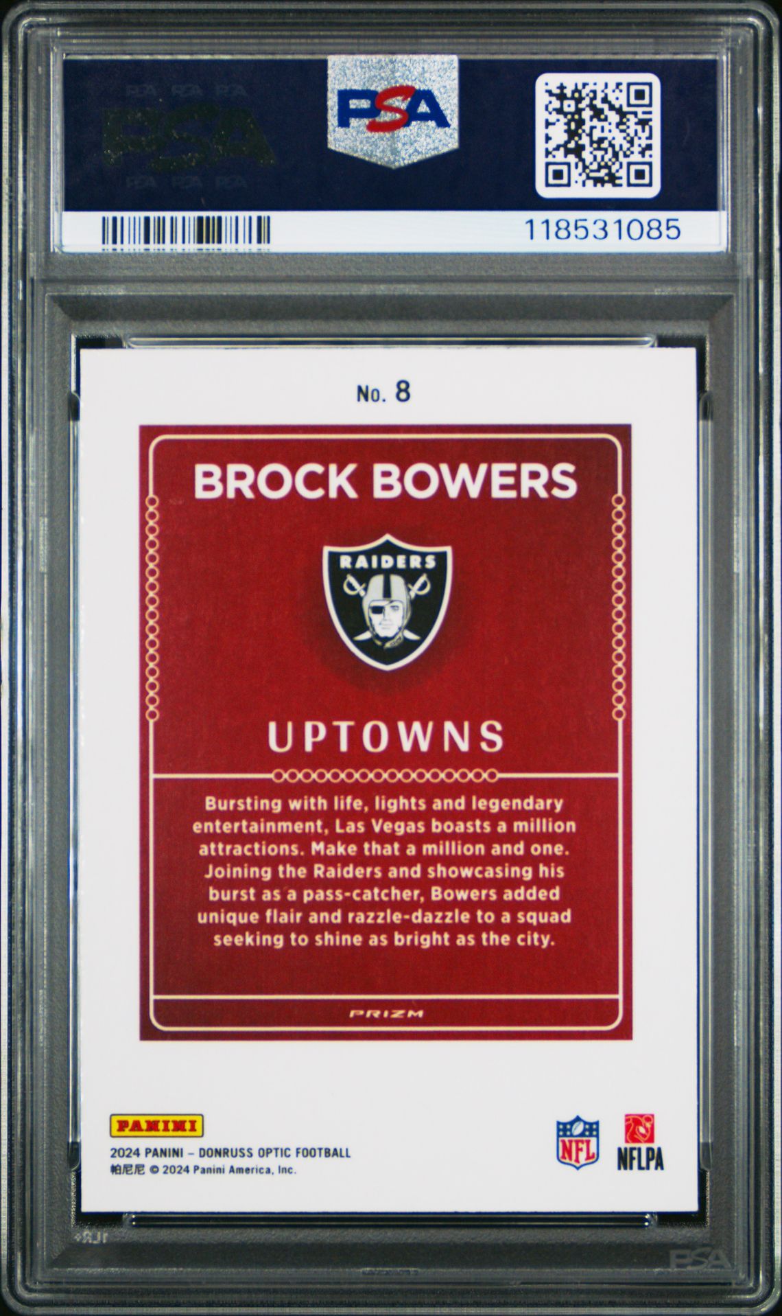 2024 Panini Donruss Optic Uptowns Brock Bowers #8 Mint 9 back