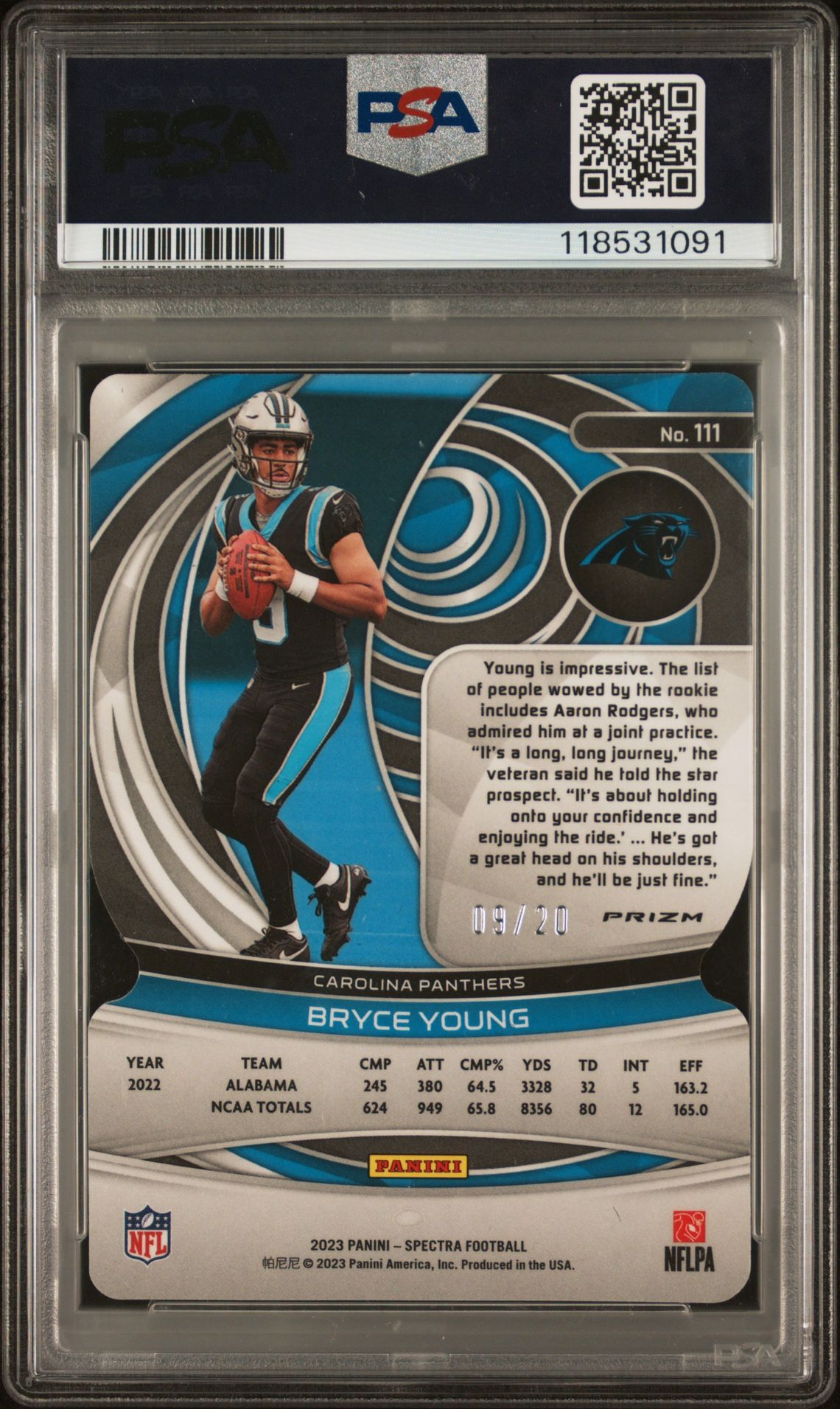 2023 Panini Spectra Bryce Young #111 (Neon Pink Die-Cut) Mint 9 back