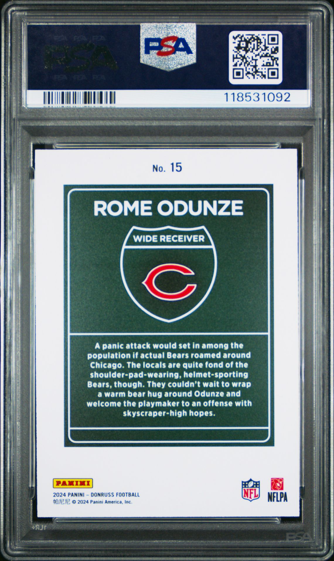 2024 Panini Donruss Downtown! Rome Odunze #15 Mint 9 back