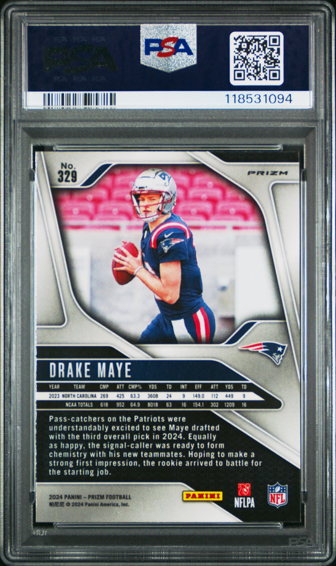 2024 Panini Prizm Drake Maye #329 (No Huddle) Mint 9 back